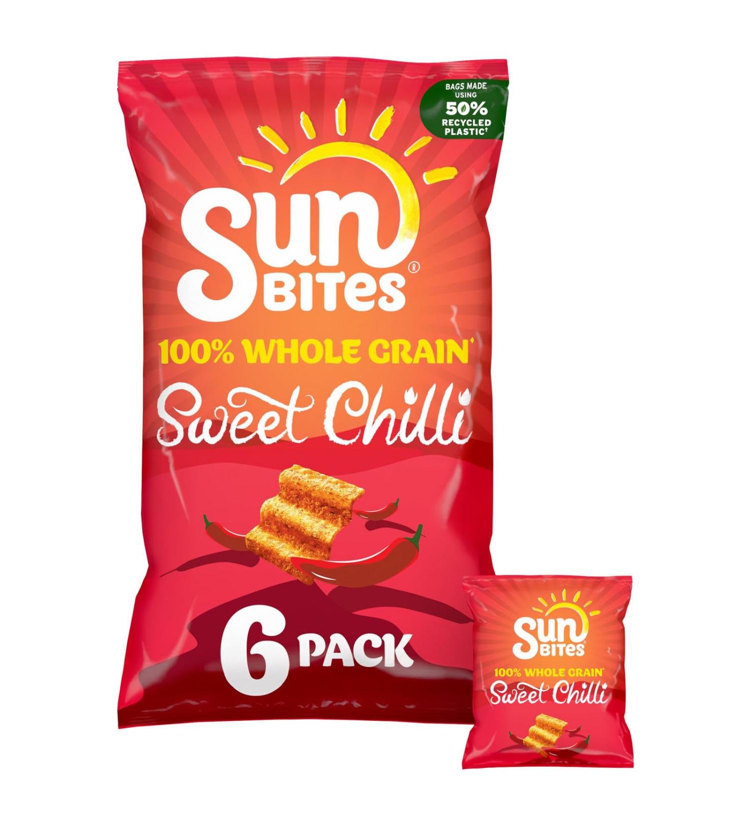 Sunbites Sun Ripened Sweet Chilli Multipack Crisps 6x25g |100% Whole grain | High in Fibre | Suitable for Vegetarians - Buy Online on GoSupps.com