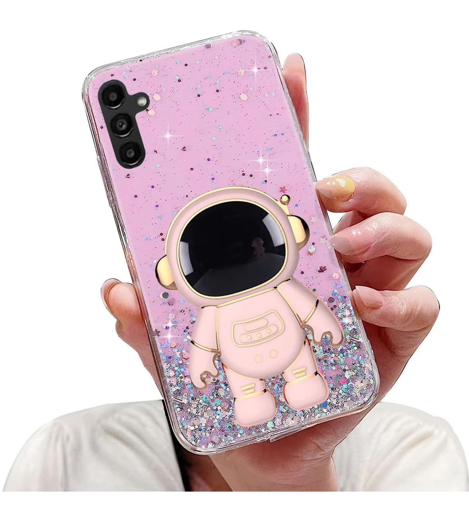 Buy Tivenfezk Nadoli Astronaut Glittering Stand Shell for Samsung Galaxy A04S - Soft Silicone Transparent Protective Cover in Pink - Buy Online on GoSupps.com