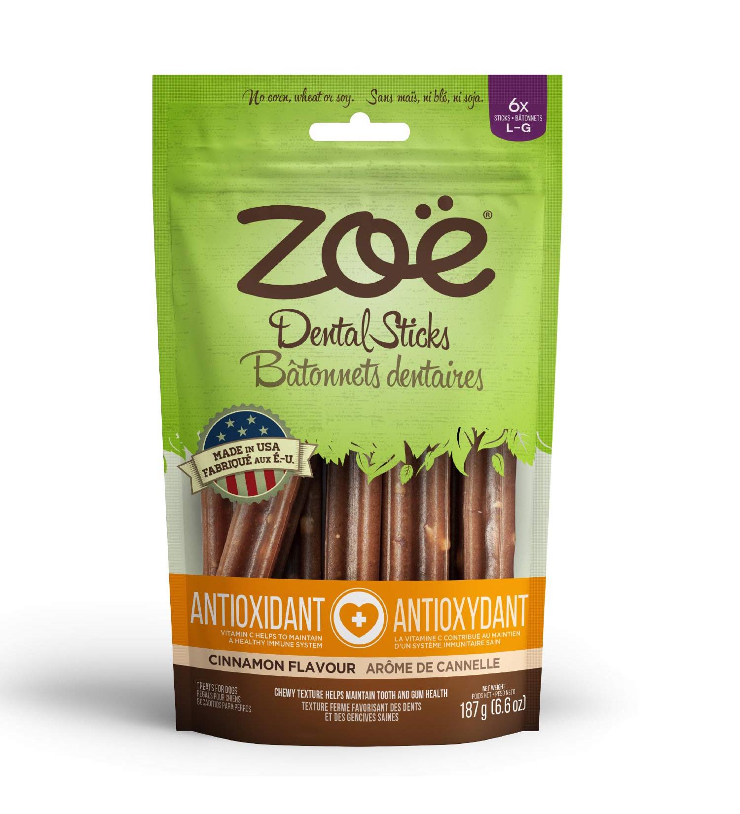 Zoe Dental Sticks for Dogs Antioxidant Large Cinnamon Flavor 6.6 oz - Buy Online on GoSupps.com