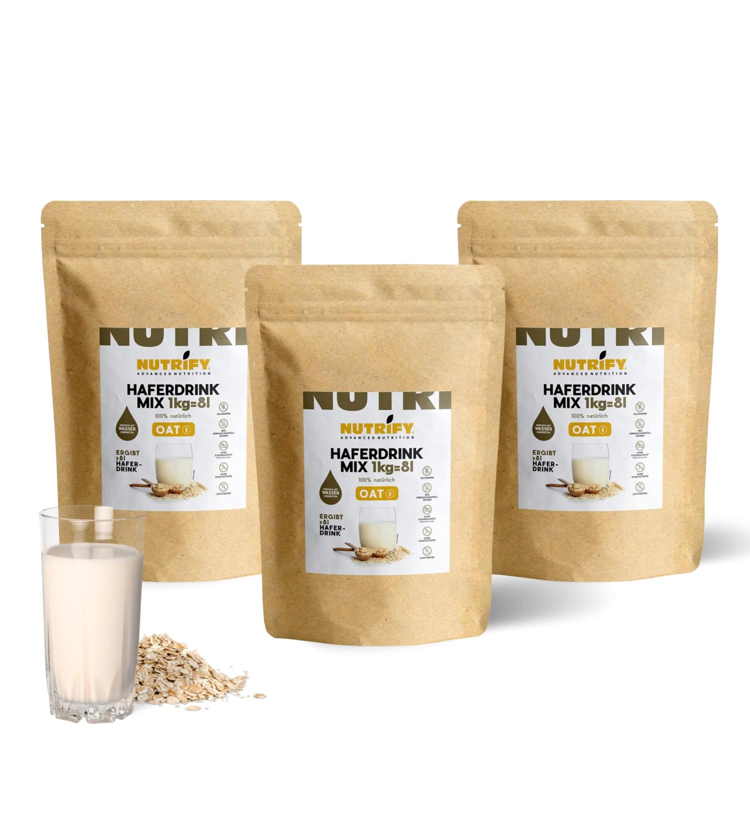 Nutrify Oat Drink Powder 3x1000g - Gluten-Free Vegan No Added Sugar Make Up to 24 Liters Eco-Friendly Packaging - Buy Online on GoSupps.com