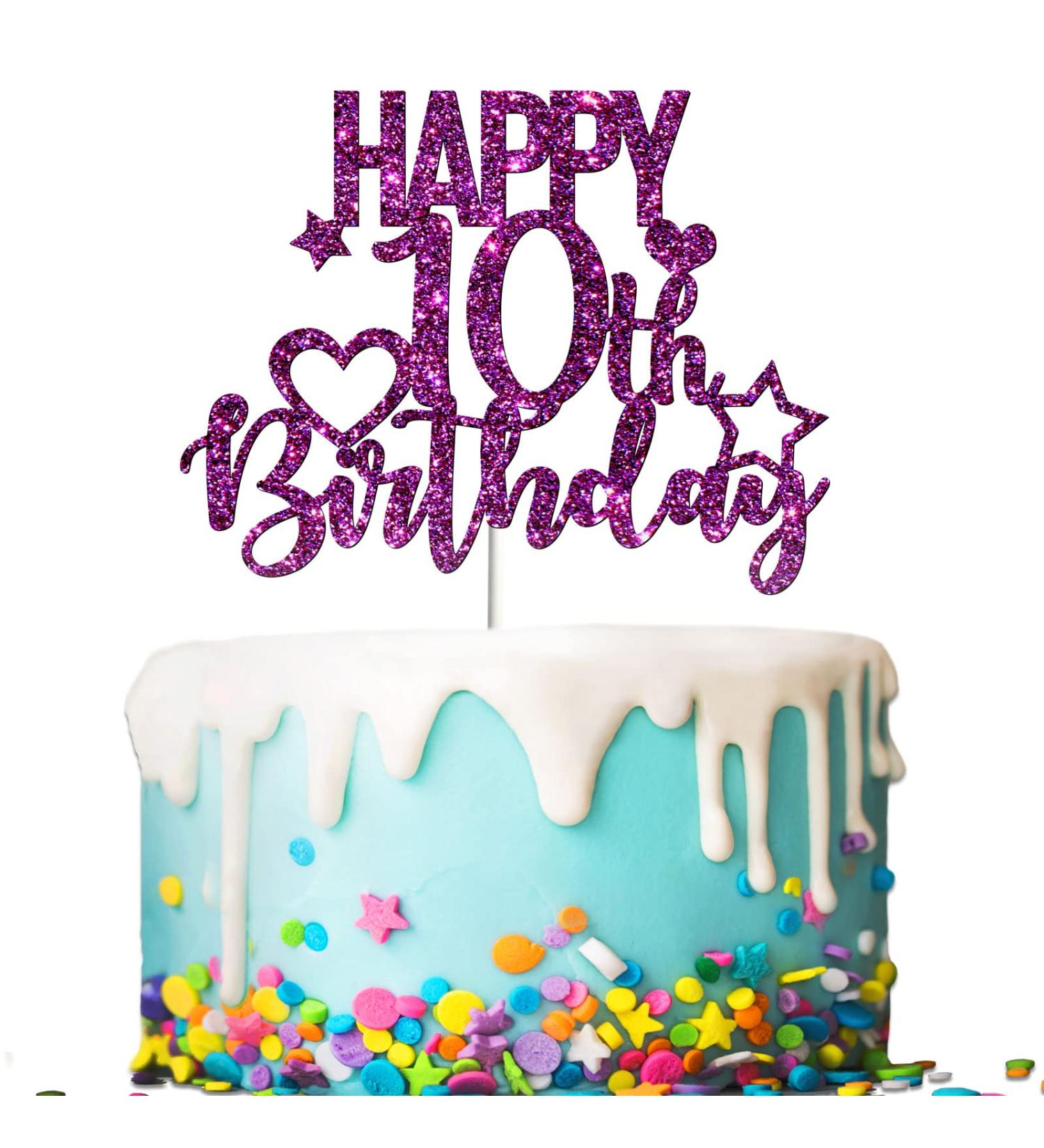 Tenhaisi Glitter Purple Happy 10th Birthday Cake Topper 10 and Fabulous Cake Topper - 10th Happy Birthday Party Decoration - Hello 10-10 Years Birthday/Wedding Anniversary Party Supplies - Buy Online on GoSupps.com