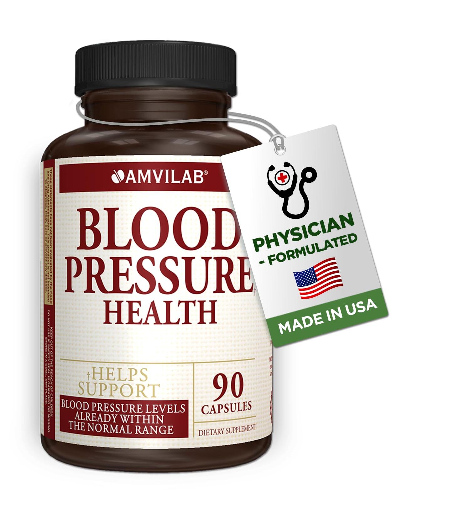 AMVILAB - Blood Pressure Health - Helps Support Blood Pressure Levels - for Healthy Heart Cholesterol & Cardio Support - Vitamins & Herbs - Non-GMO & Gluten Free - Dietary Supplement - 90 Capsules - Buy Online on GoSupps.com