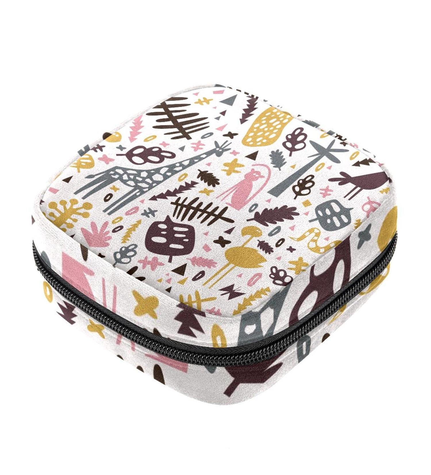 Buy Stylish Menstruation Pad Bags with Zipper - Cute Patterns for Women & Girls | Flamingo Monkey Snake Giraffe Cat Forest Design - Buy Online on GoSupps.com