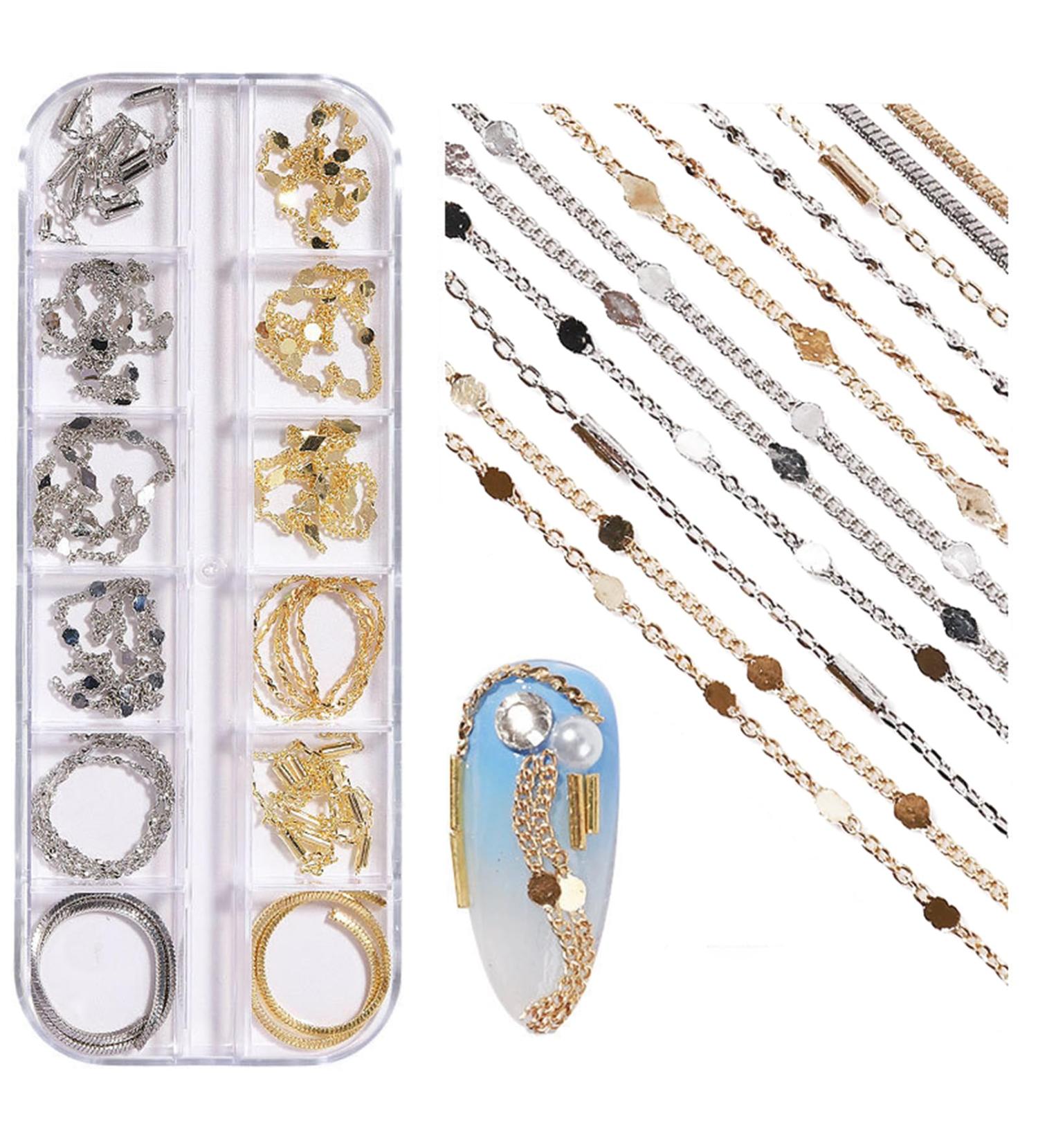 NICENEEDED 12 Strips Metal Nail Art Chains Nail Jewelry Chains with Box Alloy Nail Chains Punk Nail Charms Nail Ornaments Nail Jewels Nail Art Studs for Manicure Decoration - Buy Online on GoSupps.com