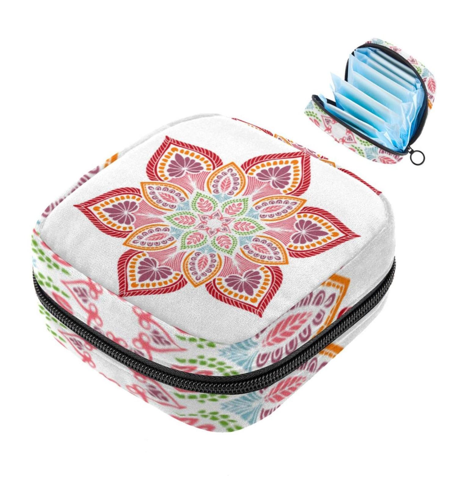Buy Large Floral Mandalas Women's Menstrual Cup Bag - Zippered Storage for Period Inserts Panty Seeds Tampons - Multicolored Design - Buy Online on GoSupps.com