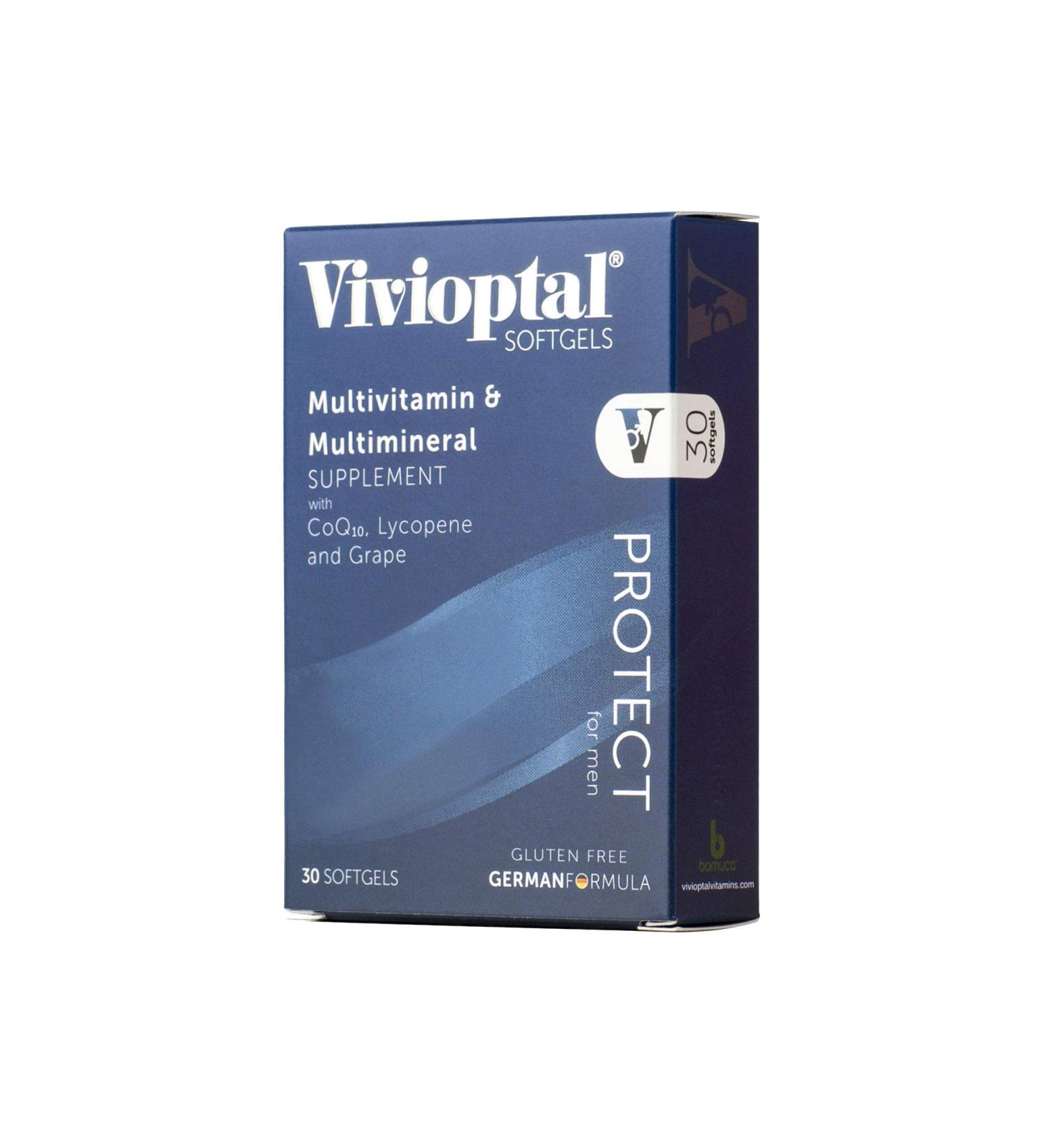 Vivioptal Protect For Men 30 Capsules: Multivitamin & Multimineral Supplement with CoQ10, Lycopene, and Resveratrol - Buy Online on GoSupps.com