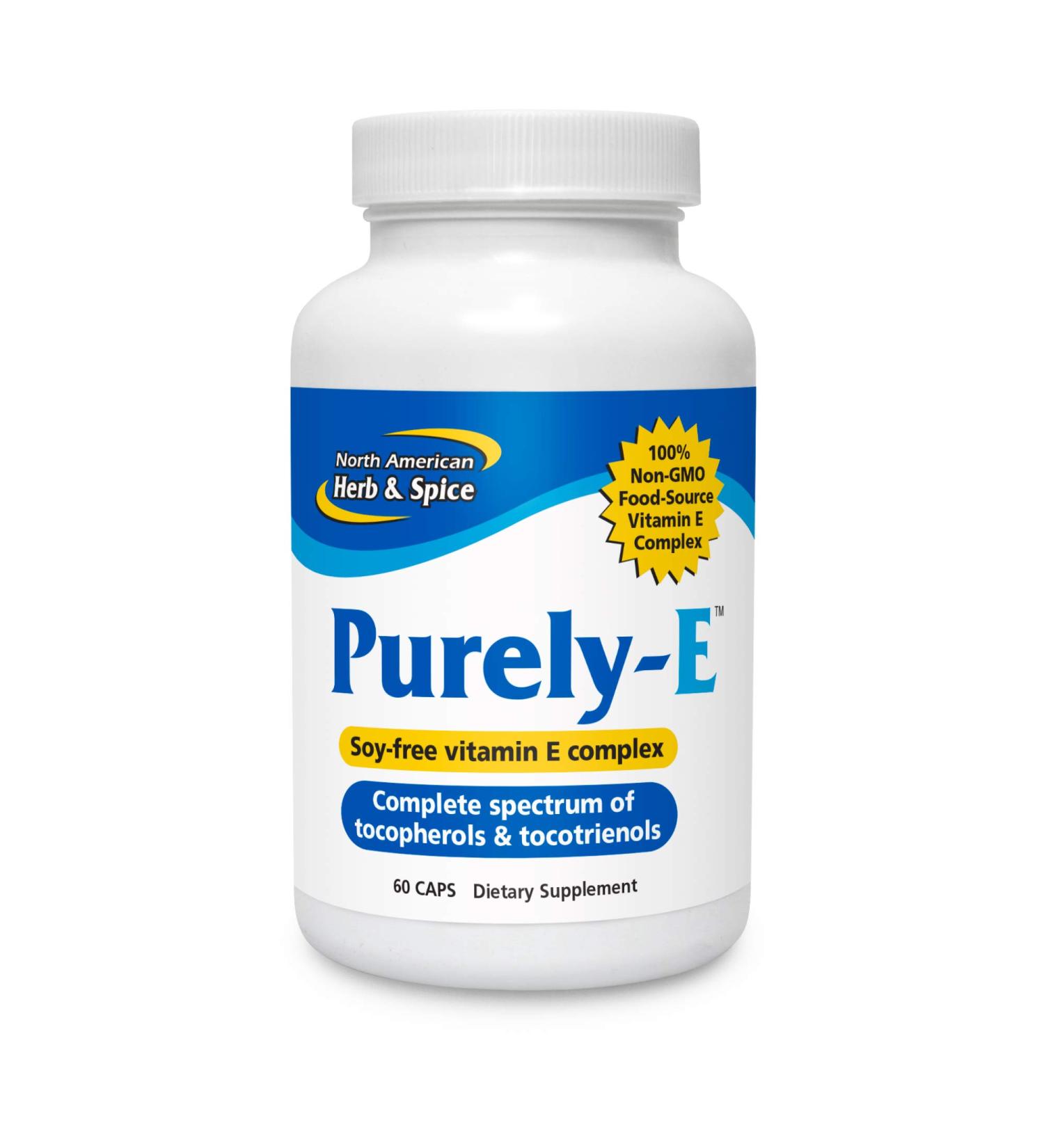North American Herb & Spice Purely-E 60 Caps - Premium Natural Vitamin E Supplement - Buy Online on GoSupps.com