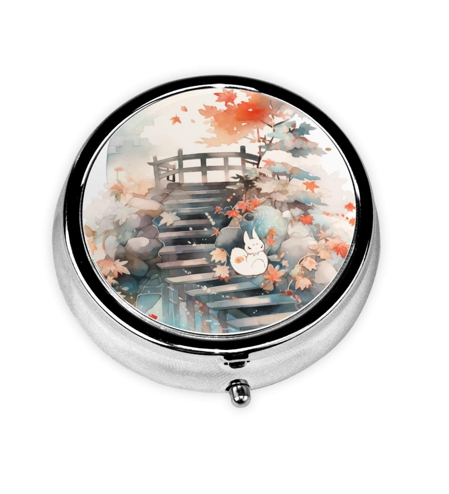 Shop Portable Metal Pill Box - Round Mini 3-Compartment Travel-Friendly Design - Maple Leafs & Stacks - Buy Online on GoSupps.com