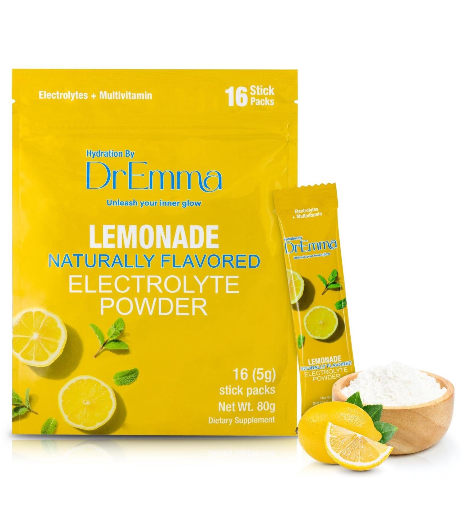 DrEmma Electrolytes Powder - Sugar Free Hydration Packets | Lime-Lemonade Energy Drink Mix (16 Sticks) - Zero Calories Perfect for Fasting & Flavorful Hydration - Buy Online on GoSupps.com