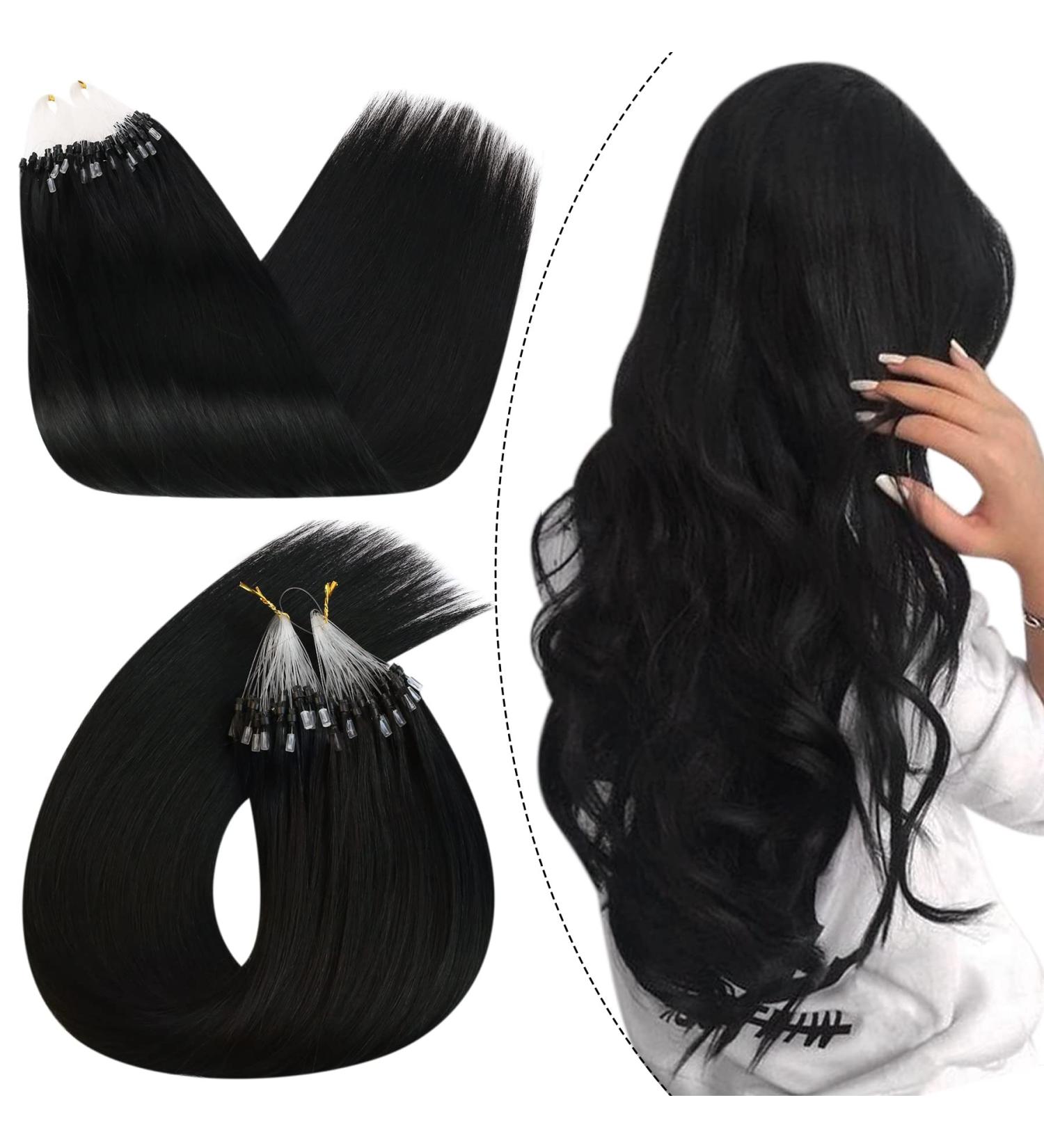 Ugeat 24 Micro Loop Remy Hair Extensions - Jet Black, 50g, 1g/Strand - A-Micro Ring Human Hair Extensions - Buy Online on GoSupps.com