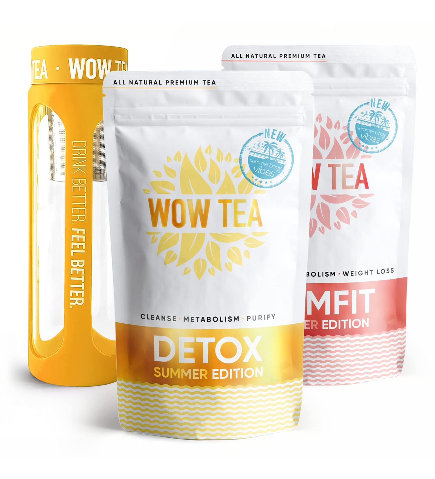 WOW TEA Summer Fast Acting and Boosting Dieters Teas : Summer Detox 21 Days Tea | Summer Slimming Tea | Cleansing Exotic Herbal Tea Kit | Infuser Bottle | 300g Made in EU Summer Detox & Summer SlimFit - Buy Online on GoSupps.com