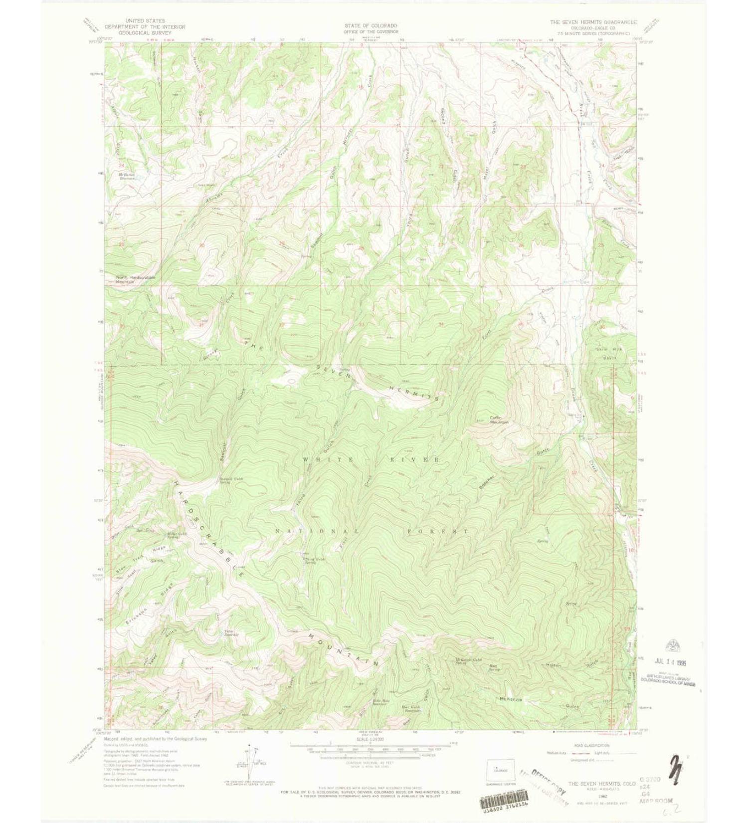 YellowMaps The Seven Hermits CO topo map, 1:24000 Scale, 7.5 X 7.5 Minute, Historical, 1962, Updated 1969, 27.3 x 22.1 in Regular Paper