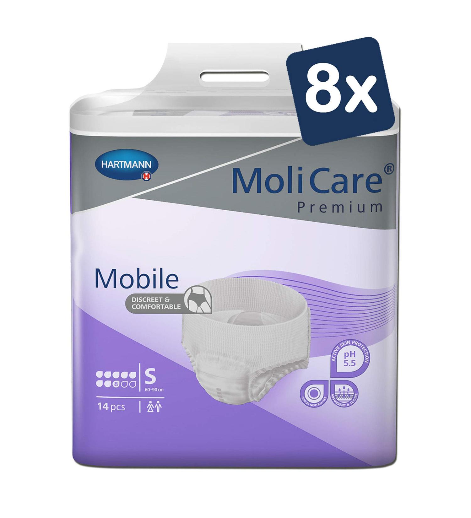 Molicare Premium Mobile Disposable Pants for Incontinence - 8 Drops Size S (60-90 cm) - 14 Pieces per Pack - Discreet & Comfortable for Men & Women - Buy Online on GoSupps.com