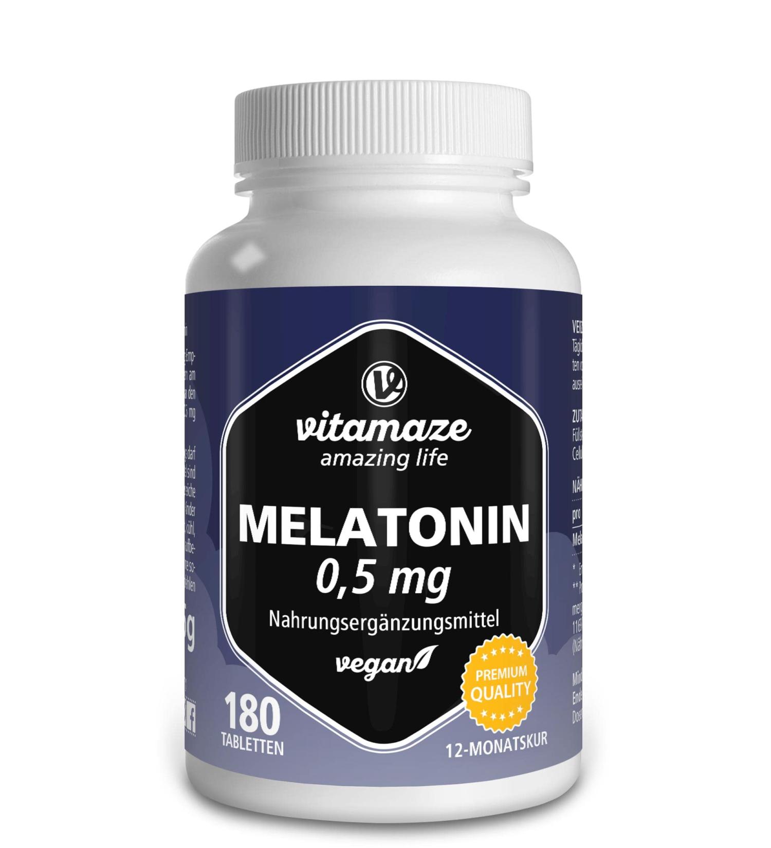 High Dose Melatonin 0.5mg | 180 Vegan Tablets | 12-Month Supply | Made in Germany | No Additives - Buy Online on GoSupps.com