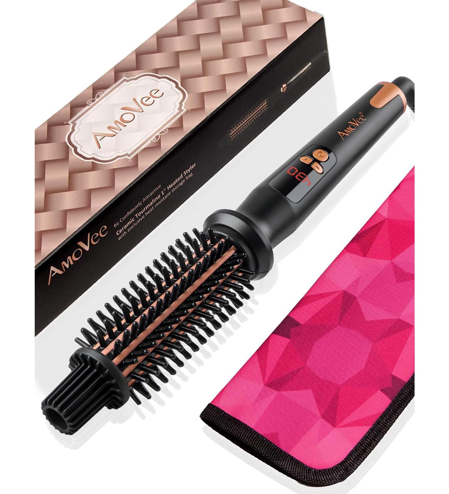 AmoVee 1 Inch Curling Iron Brush - Ceramic Tourmaline Ionic Hot Brush for All Hair Types Dual Voltage Instant Heat & Auto-Off | International Shipping Available - Buy Online on GoSupps.com
