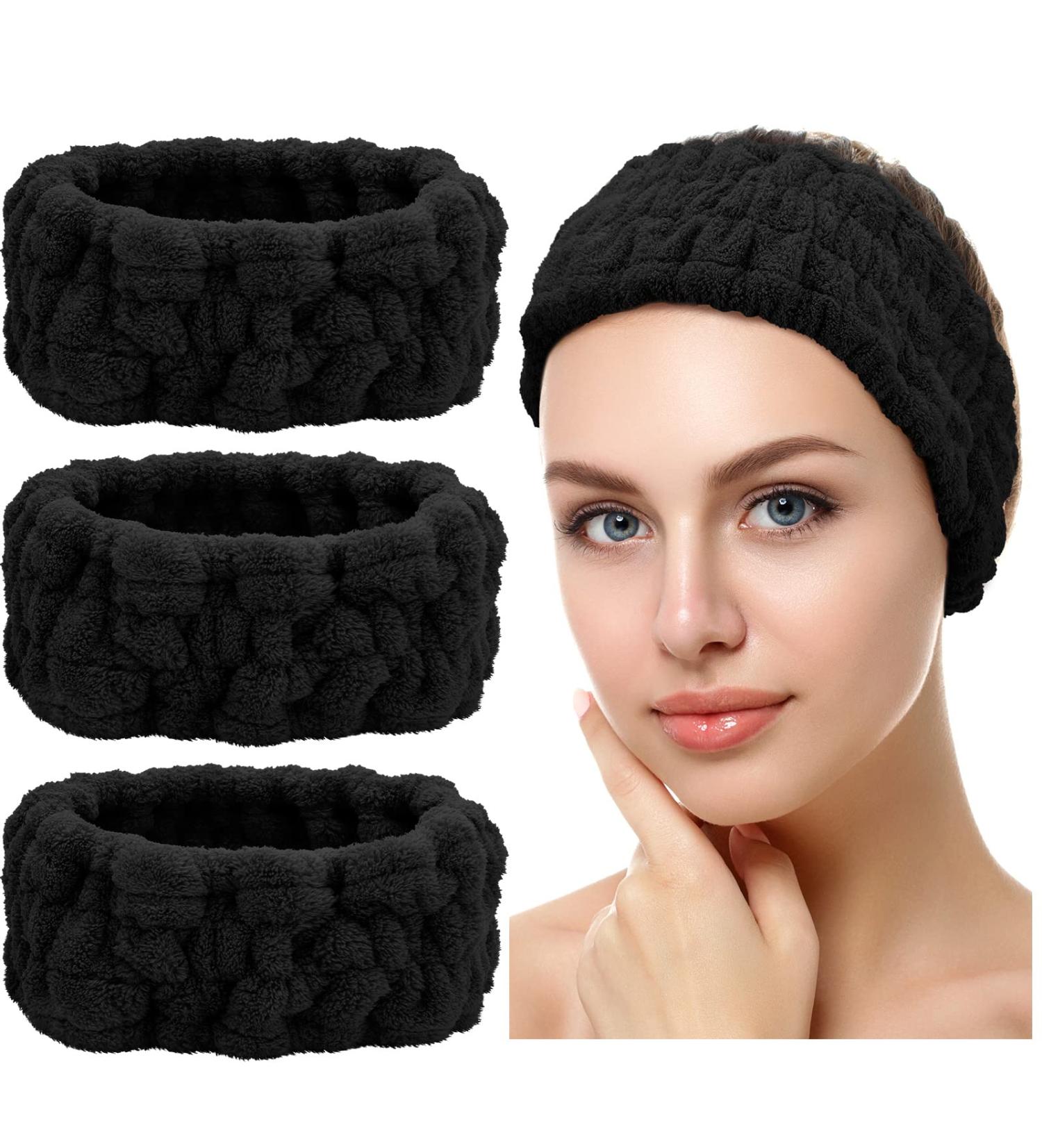3-Piece Black Spa Face Headband Set for Makeup & Face Washing | Yoga Sport & Shower Elastic Hair Wrap for Women & Girls - Buy Online on GoSupps.com