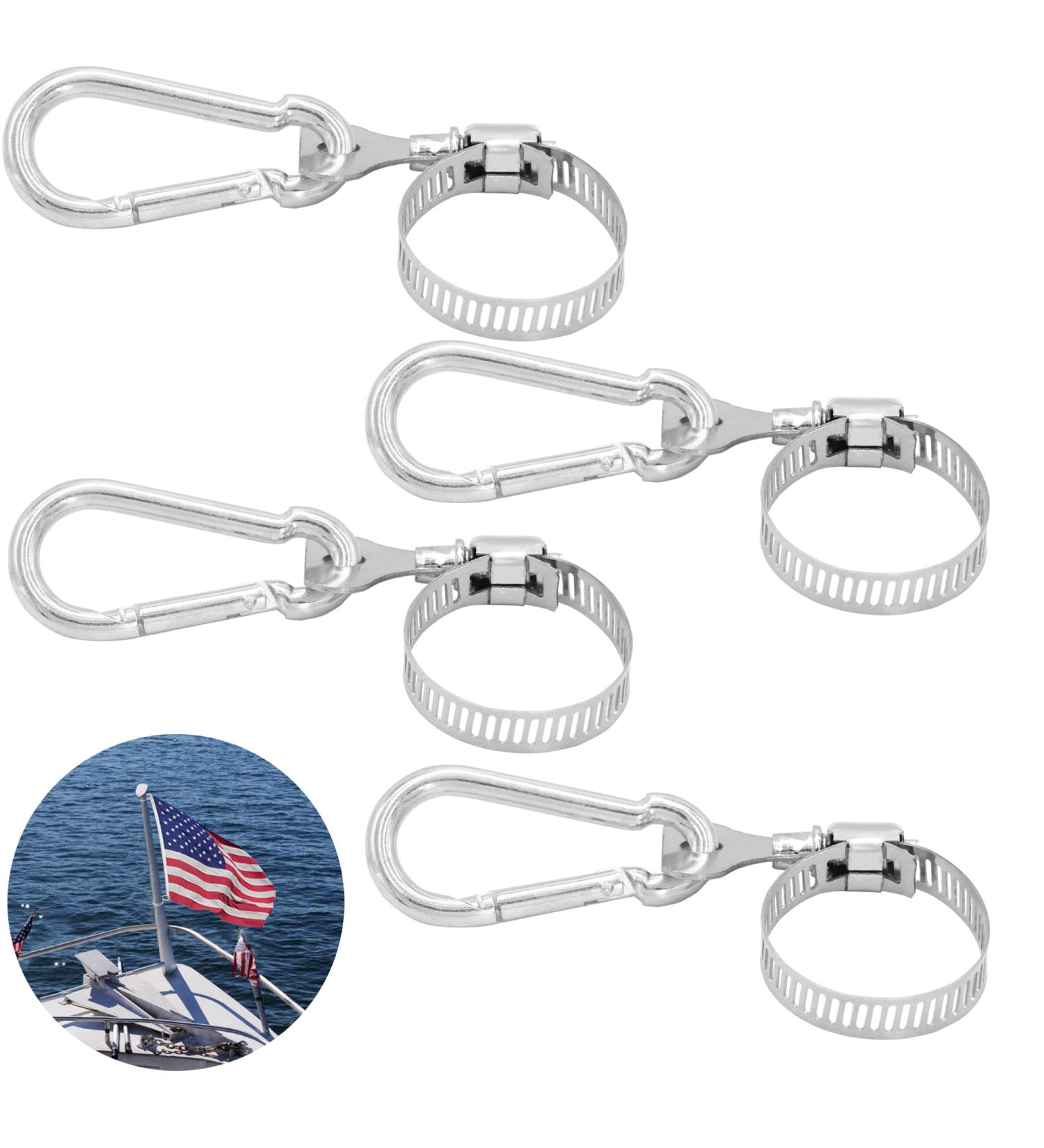 4 Pack Boat Flag Clips with Carabiner Clamp  Universal Stainless Steel Grommet Flag Clip Multipul Use for Boat Flag Pole Rod Rail Diver Flag American Flag Whip Flags Boat Accessories - Buy Online on GoSupps.com