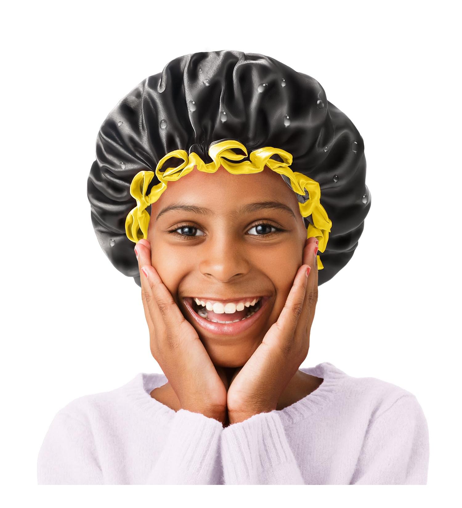 Mikimini Kids Shower Hoods 2-Pack | Waterproof Soft PEVA Bathing Hats - Cute & Comfortable Black & Yellow - Buy Online on GoSupps.com