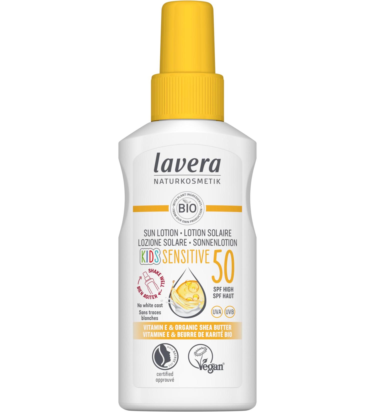 lavera KIDS' Sun Lotion Sensitive SPF 50 - sun cream for children - instant mineral protection - waterproof - vegan - natural cosmetics - 100 ml - Buy Online on GoSupps.com