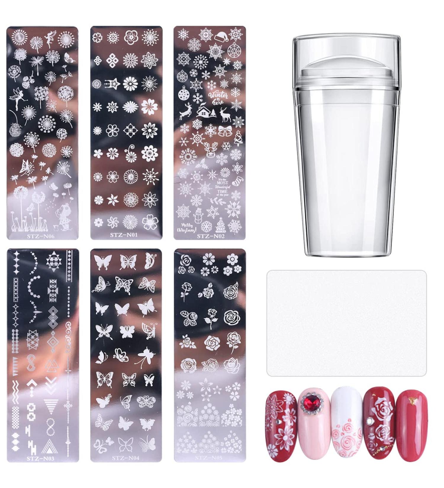 Leikedun 6-Piece Nail Stamping Kit - Stencils Transparent Stamper & Scraper for DIY Nail Art - Buy Online on GoSupps.com