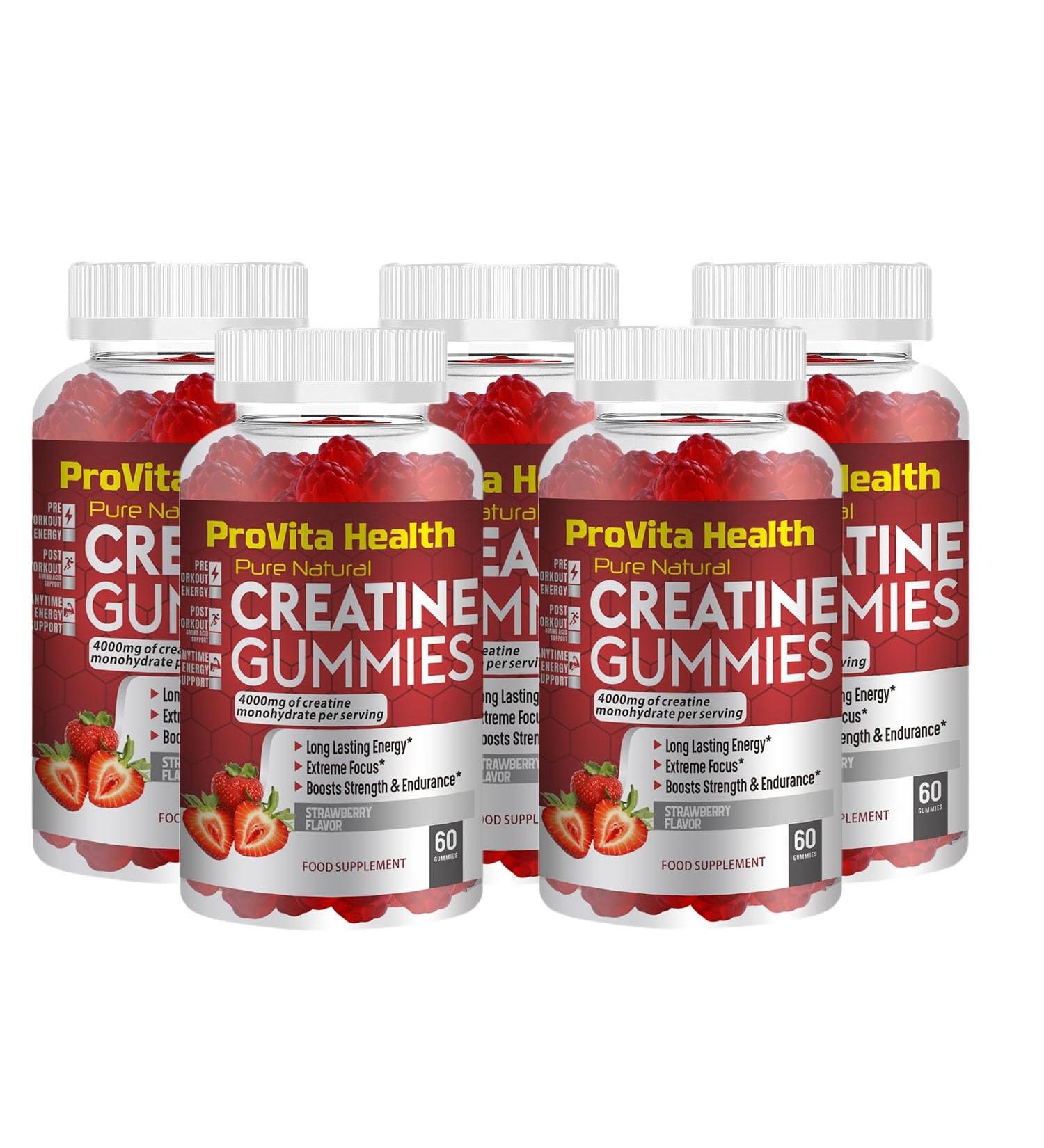 Creatine Monohydrate Gummies 4000mg - 60 Chewable Strawberry Flavoured for Pre Workout | Men & Women | Gym Supplement | Keto Vegan | 1 Month Supply - Buy Online on GoSupps.com