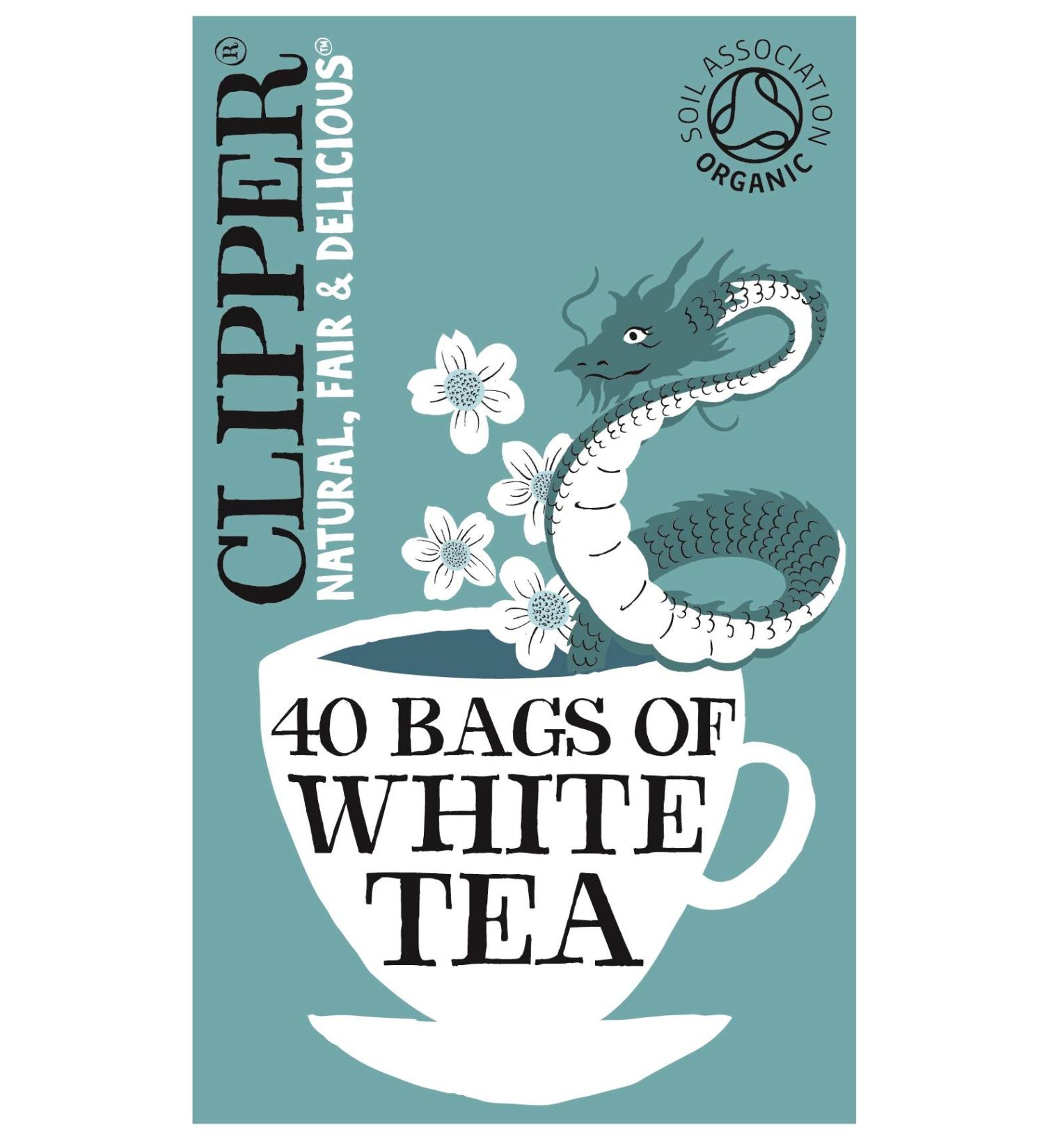 Clipper Organic White Tea Bags - 40 Natural Unbleached Biodegradable Teabags from China for Home/Office | Herbal Tea | Sustainable Plant-Based - Buy Online on GoSupps.com