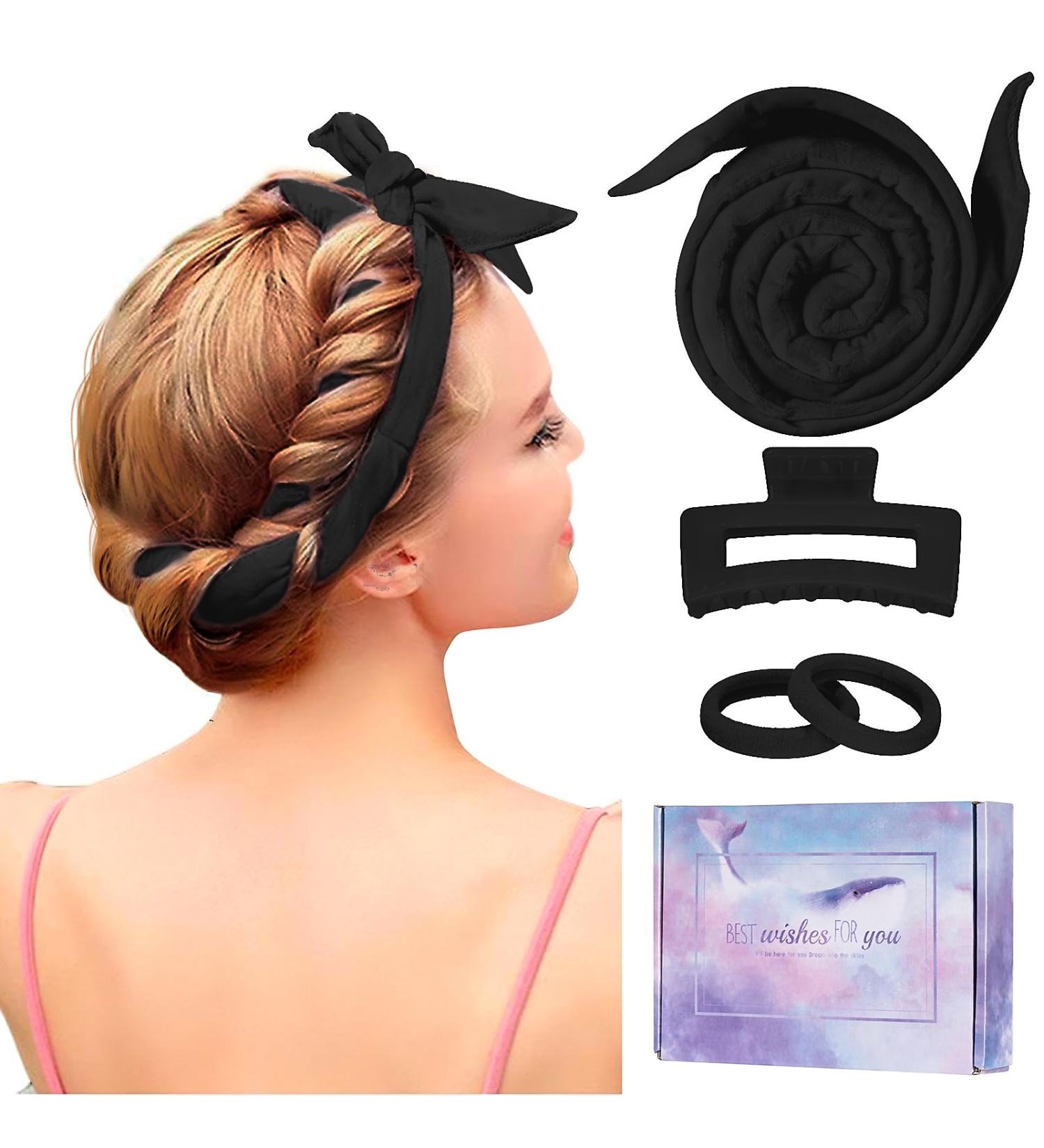 Heatless Curling Rod Headband - 60 Extra Long Soft Hair Curlers for No Heat Curls | Sleep-In Curls for Long & Medium Hair (Black - Buy Online on GoSupps.com