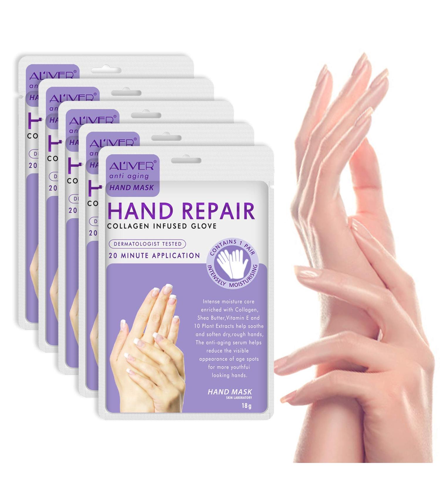 Hand Peel Mask - Moisturizing Gloves with Collagen and Vitamins for Skin Repair and Renewal - Lavender Scented Hand Cream Mask for Smooth, Soft Hands (5 Pairs) - Buy Online on GoSupps.com