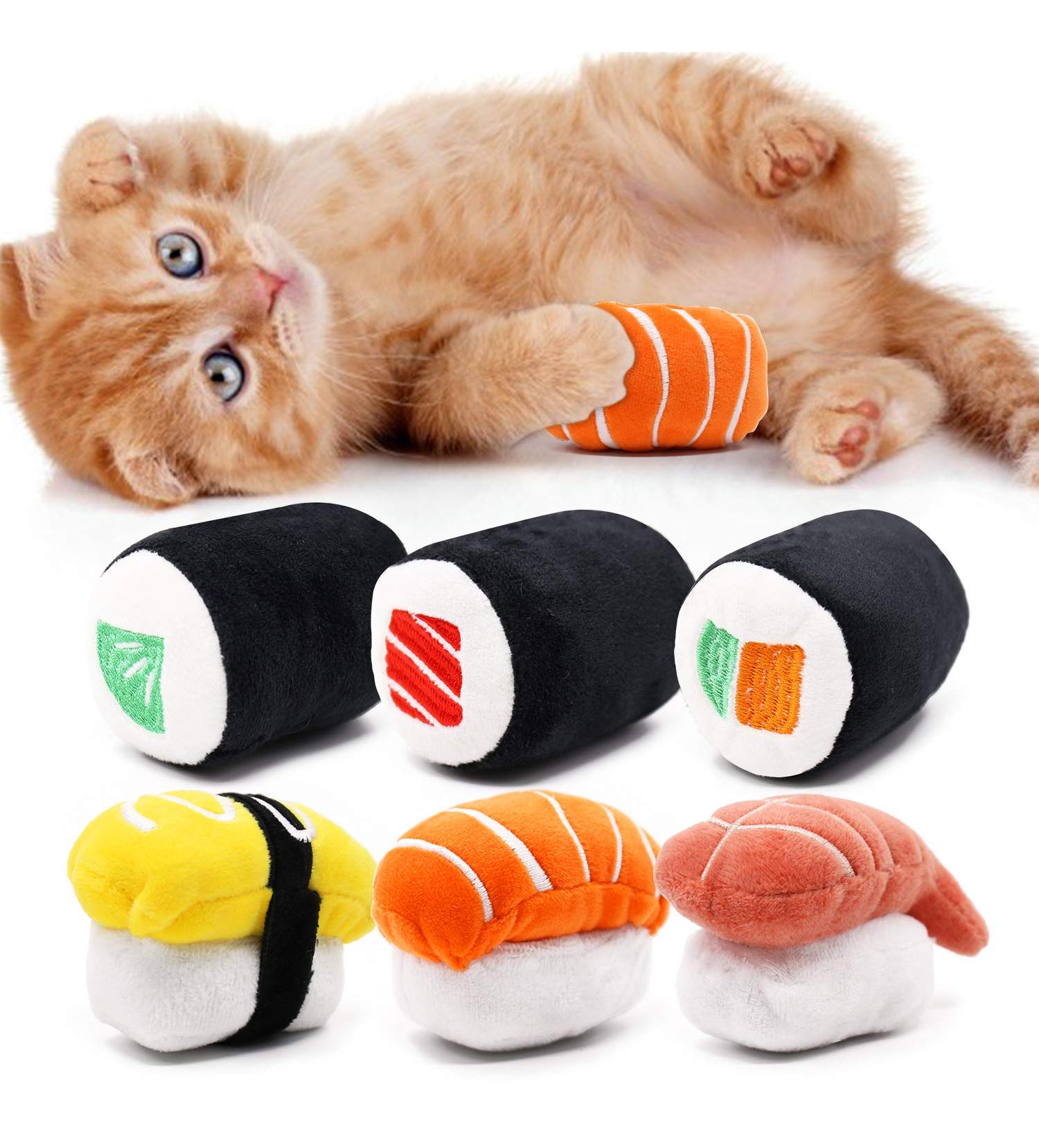 CiyvoLyeen 6 Pack Sushi Cat Toys with Catnip | Interactive Plush Gift for Cats | Teeth Cleaning Chew Toys for Kittens | Boredom Relief and Fun Bite Supplies - Buy Online on GoSupps.com