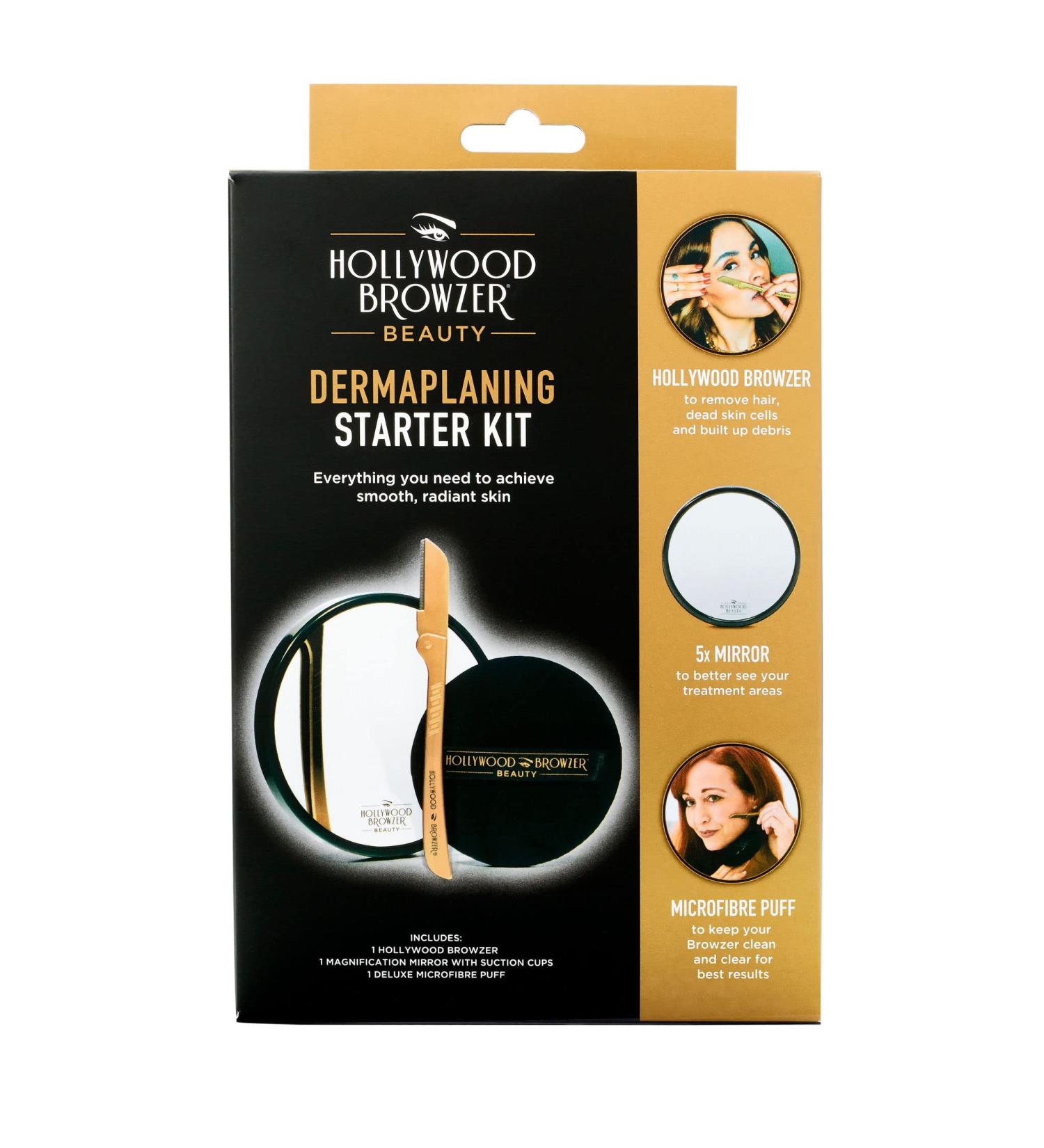 Hollywood Browzer Dermaplaning Starter Kit with Browzer, Mirror & Microfibre Puff - Buy Online on GoSupps.com