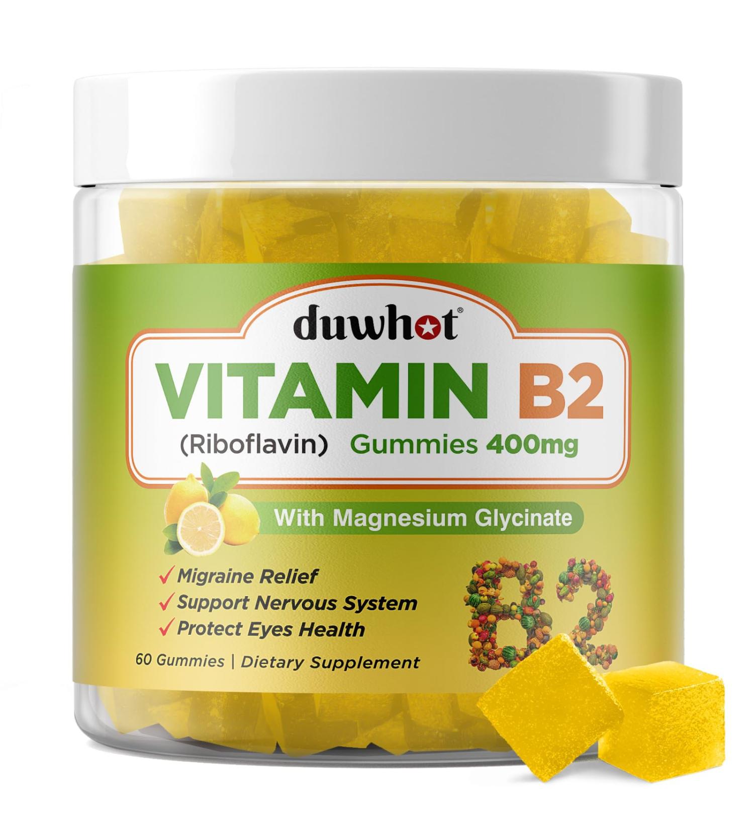 Vitamin B2 Gummies with Magnesium - 400mg Riboflavin for Migraine & Headache Relief | Vegan Chewable Gummies for Adults & Kids | 60 Count - Buy Online on GoSupps.com