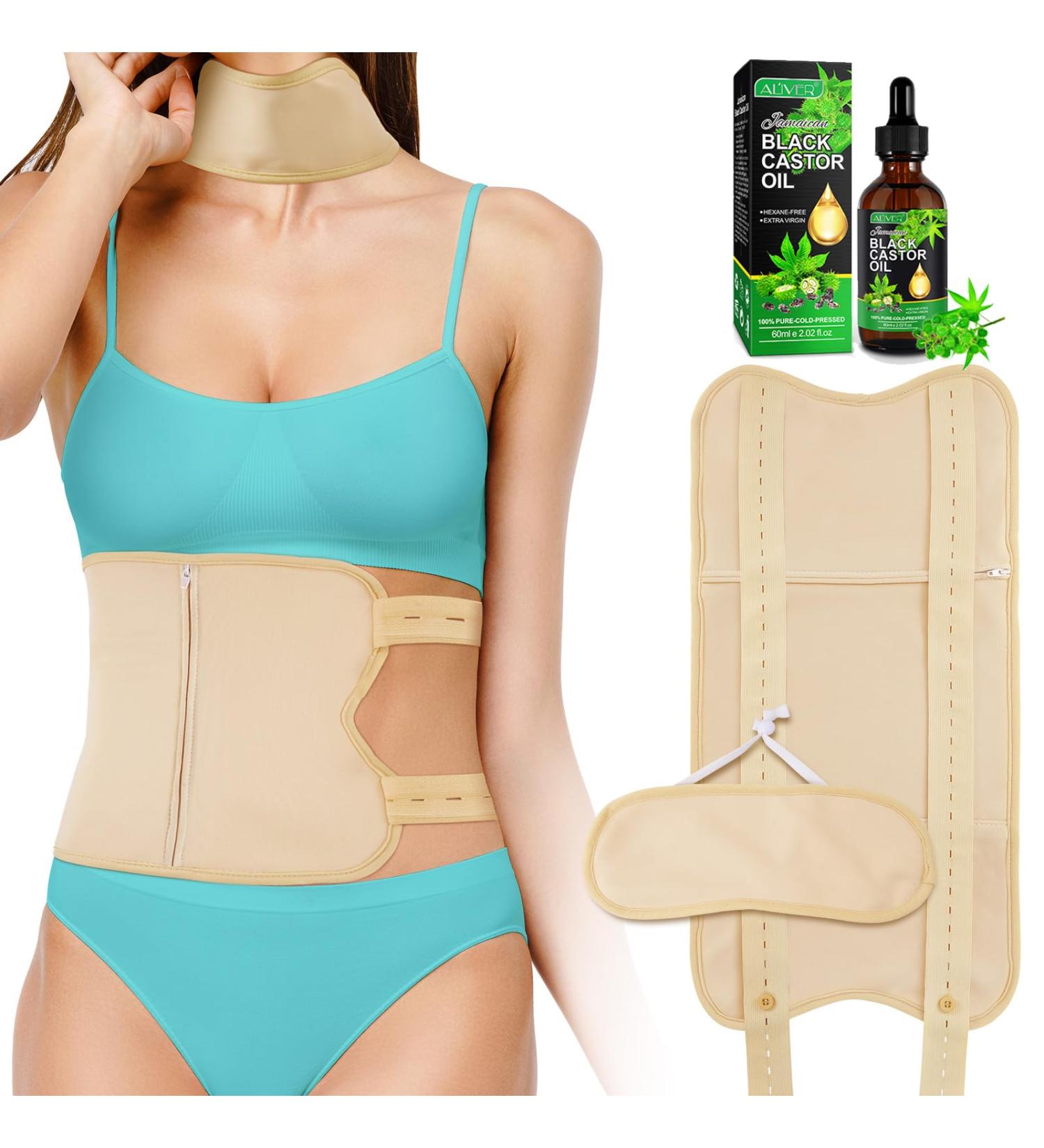 Organic Castor Oil Pack Kit for Liver Support Washable Rigid Packs with Adjustable Strap & Castor Oil Included Khaiki Beige - Buy Online on GoSupps.com