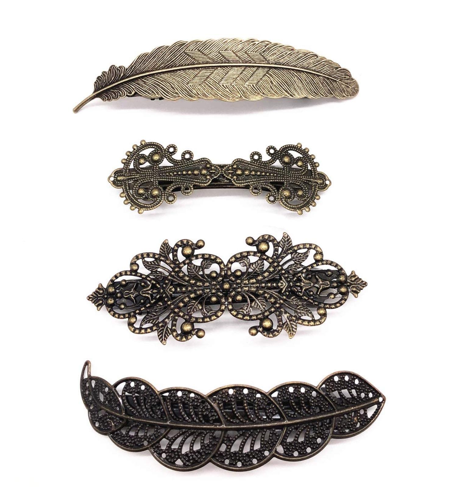 Retro Hair Barrettes Set - Vintage Metal Bronze Hair Pins French Clips for Women and Girls - Buy Online on GoSupps.com