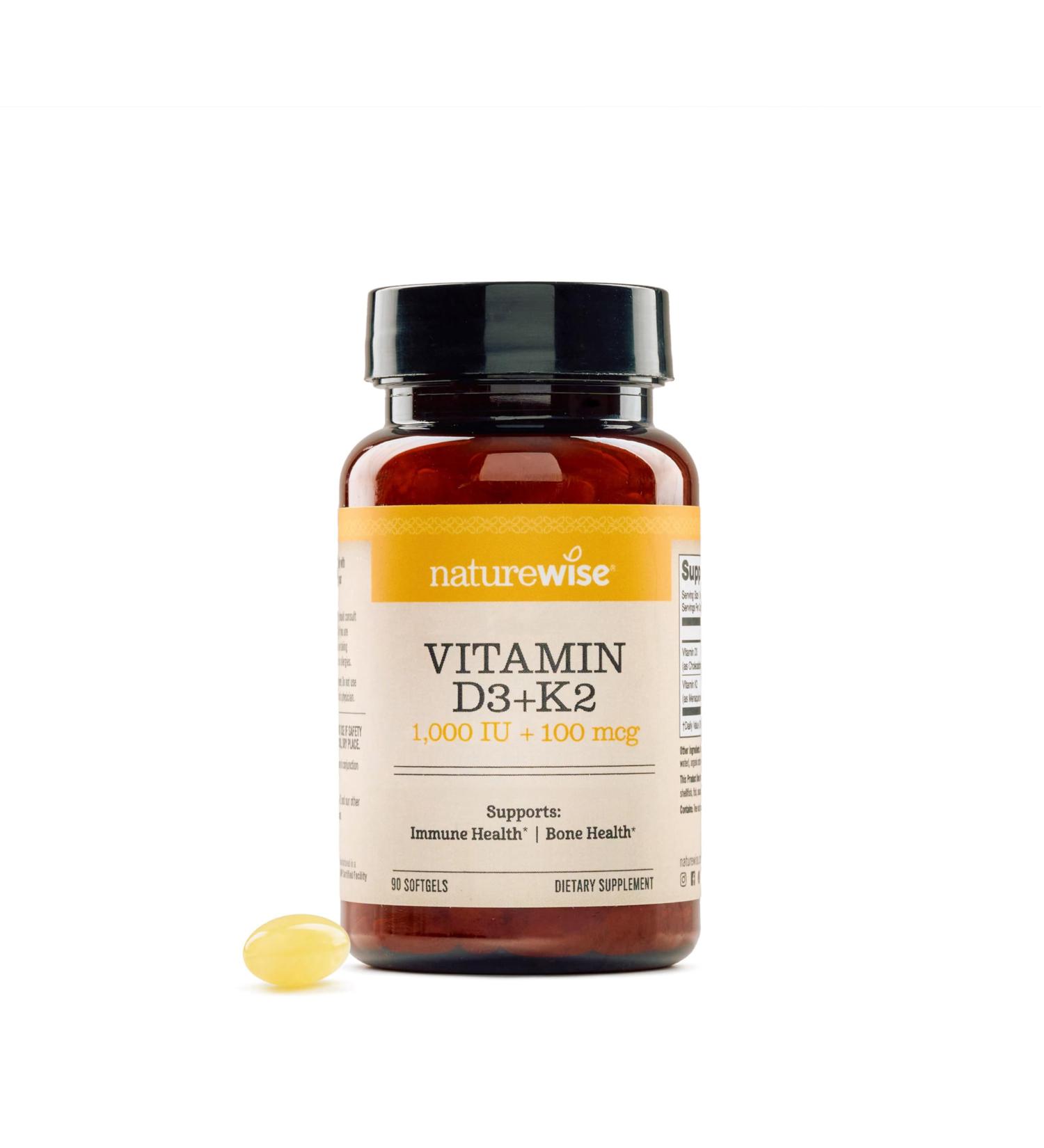 NatureWise Vitamin D3 1000IU + K2 (MK7) 100mcg with Organic Extra Virgin Coconut Oil - Supports Calcium Absorption Bone & Immune Health - Non-GMO Soy & Gluten-Free - 90 Softgels 3-Month Supply Unflavored 90 Count (Pack o  - Buy Online on GoSupps.com