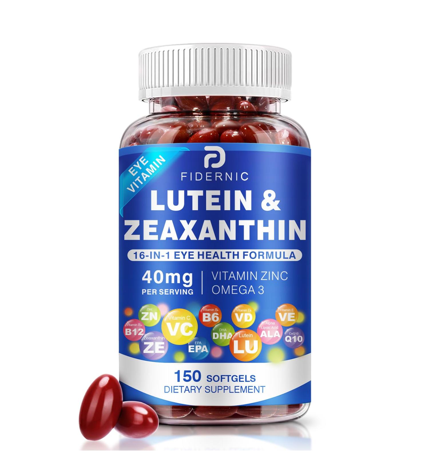 Lutein and Zeaxanthin Supplement-Eye Vitamins, 40mg Lutein & 8mg Zeaxanthin with Vitamins C, E, Zinc, Omega-3 & CoQ10 for Blue Light Protection, Eye Health Support - 150 Softgels 150 Count (Pack of 1) - Buy Online on GoSupps.com
