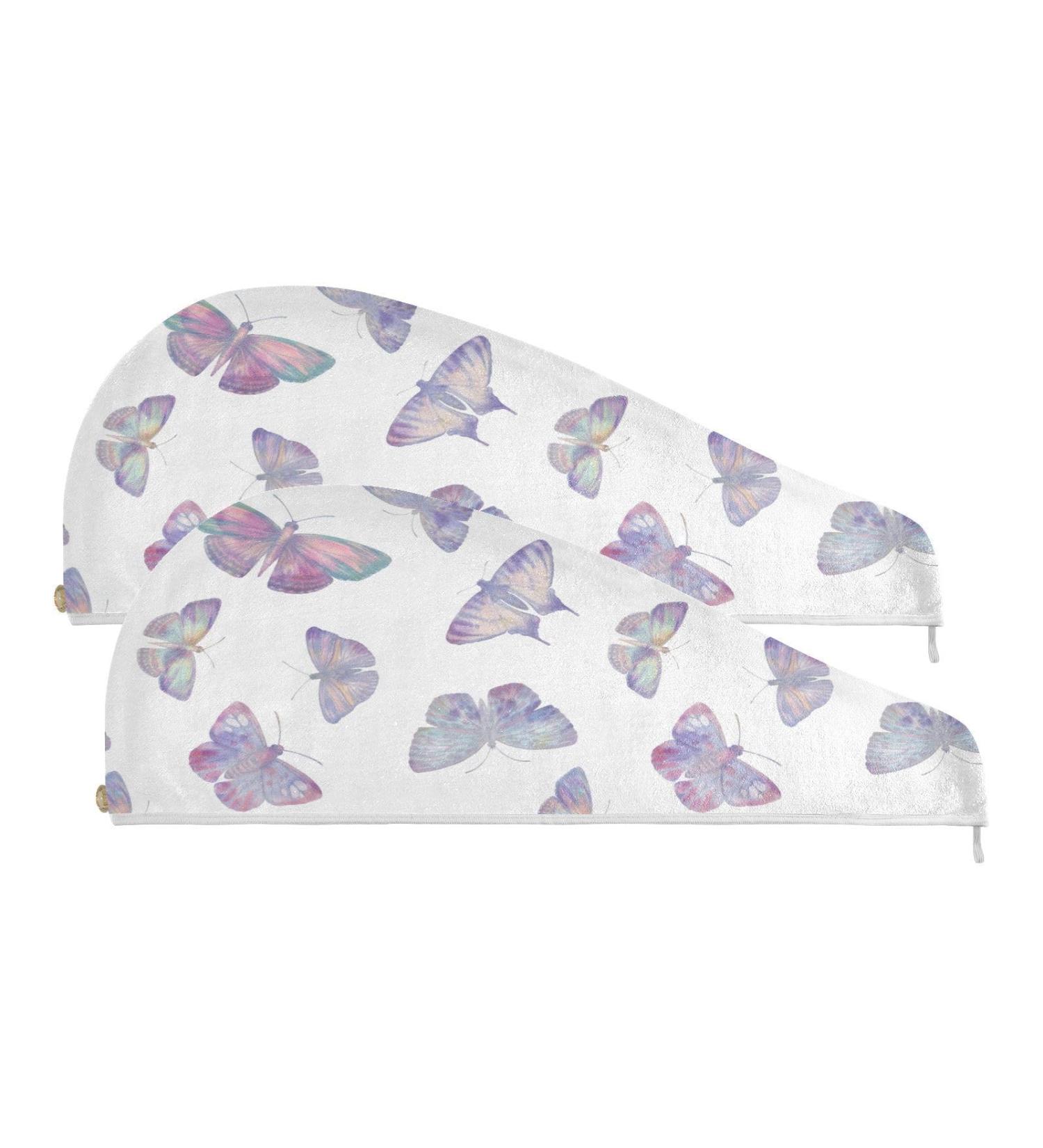 Butterflies Dry Hair Cap Set - 2 Piece Quick Drying Towel & Button Headband | Super Absorbent Soft & Comfortable for All Hair Types - Buy Online on GoSupps.com