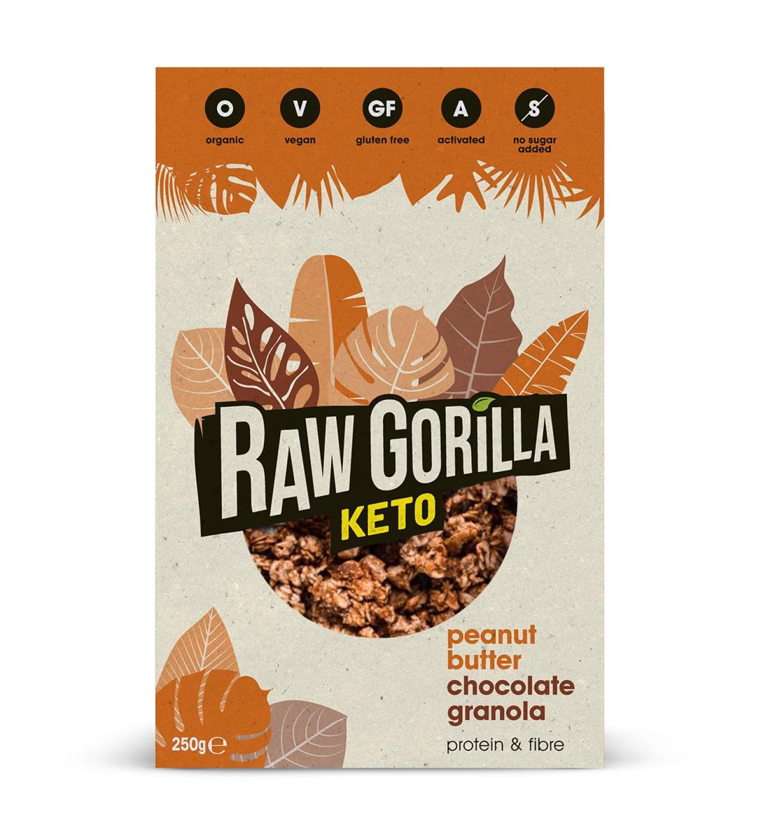  Raw Gorilla Raw Gorilla Organic Peanut Butter and Chocolate Breakfast Cereal 1 x 250g Pack | Vegan No Added Sugar Low Carb 6g Net Carb Cereal - Buy Online on GoSupps.com