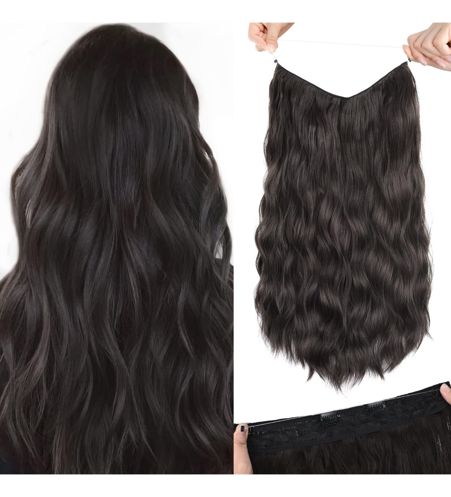Adjustable HOOJIH Wire Hair Extensions - 16 Inch Curly Wavy Invisible Hairpiece for Women | Black Brown - Buy Online on GoSupps.com