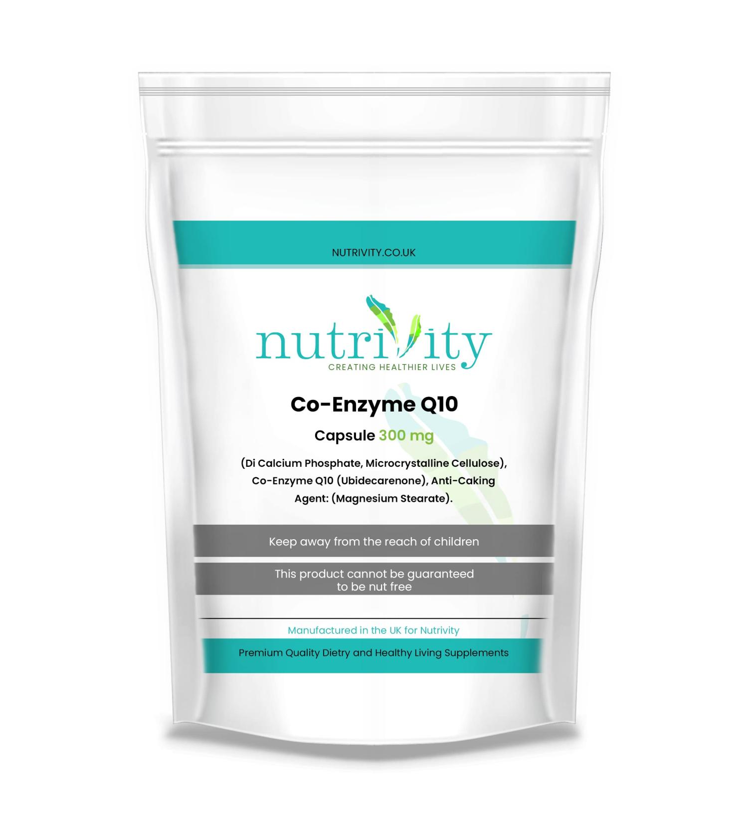 CoQ10 300mg Vegan Capsule - High Strength Ubiquinone Supplement by Nutrivity (365) - Made in UK - Buy Online on GoSupps.com