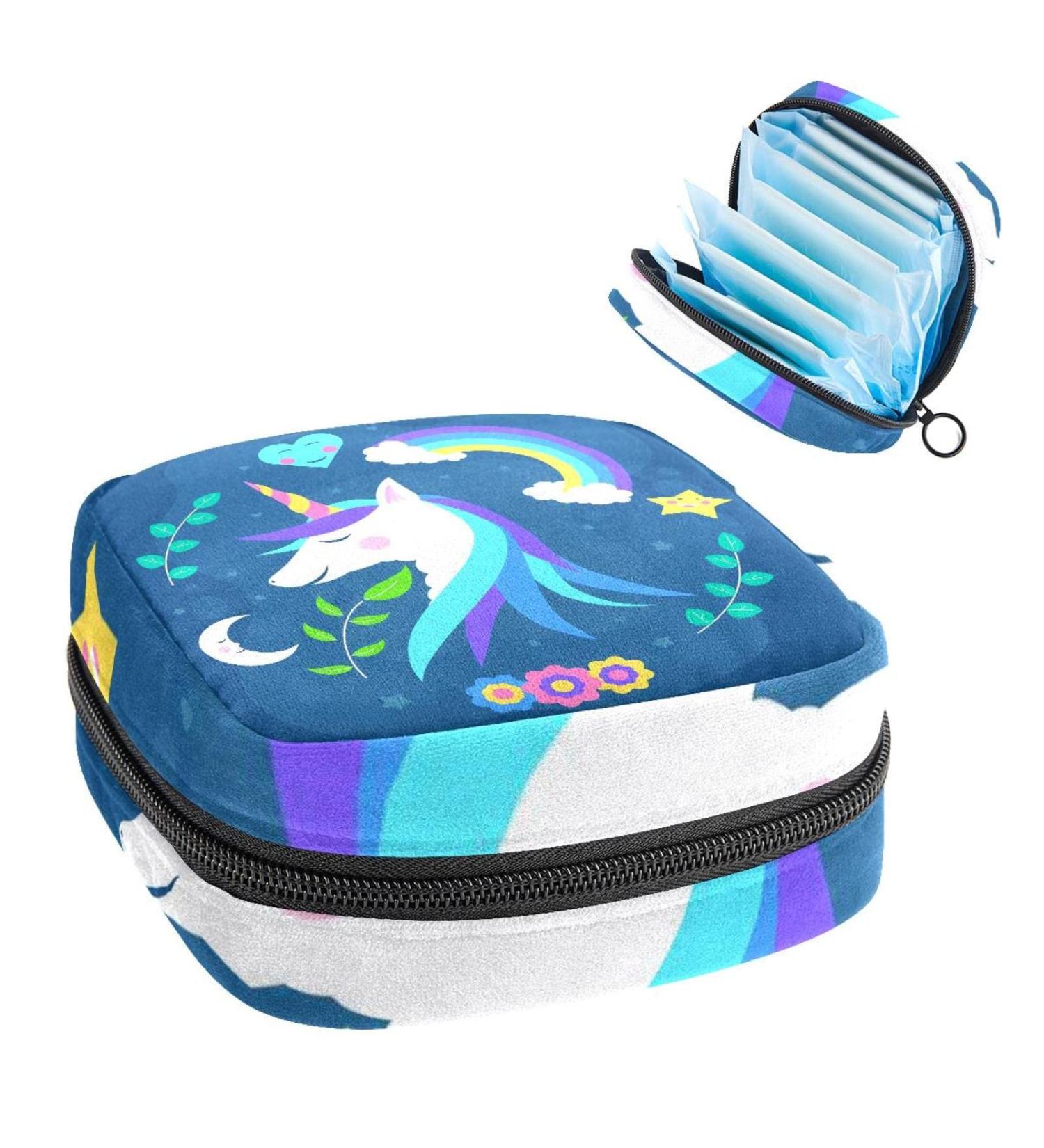 Stylish Unicorn Floral Period Kit - Portable Women's Storage Bag with Pockets for Feminine Products - Buy Online on GoSupps.com