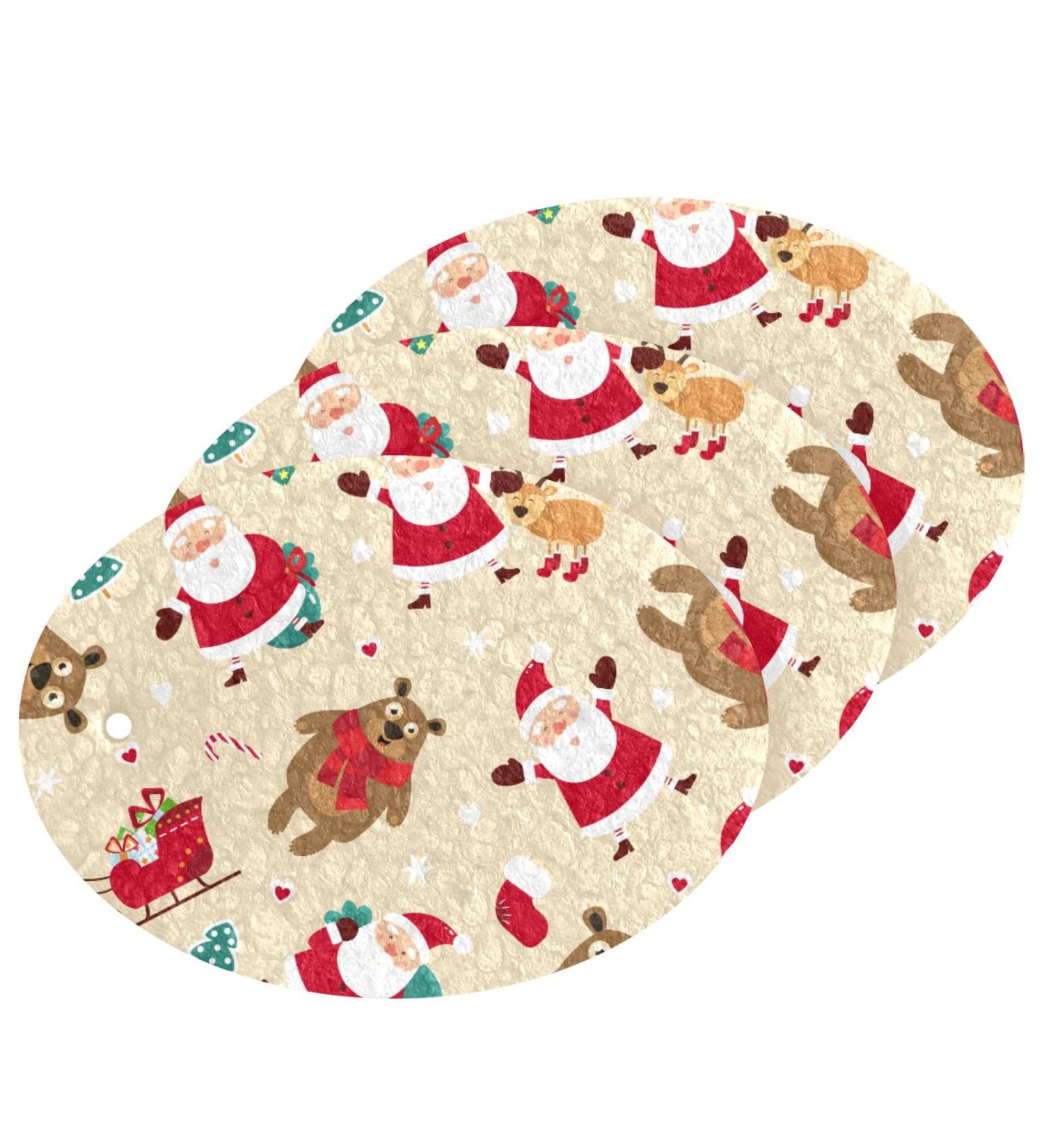 3-Pack Cleaning Kitchen Sponges Oval Santa Claus Bear Kitchen Cellulose Dishwashing Wood Pulp Cotton - Buy Online on GoSupps.com