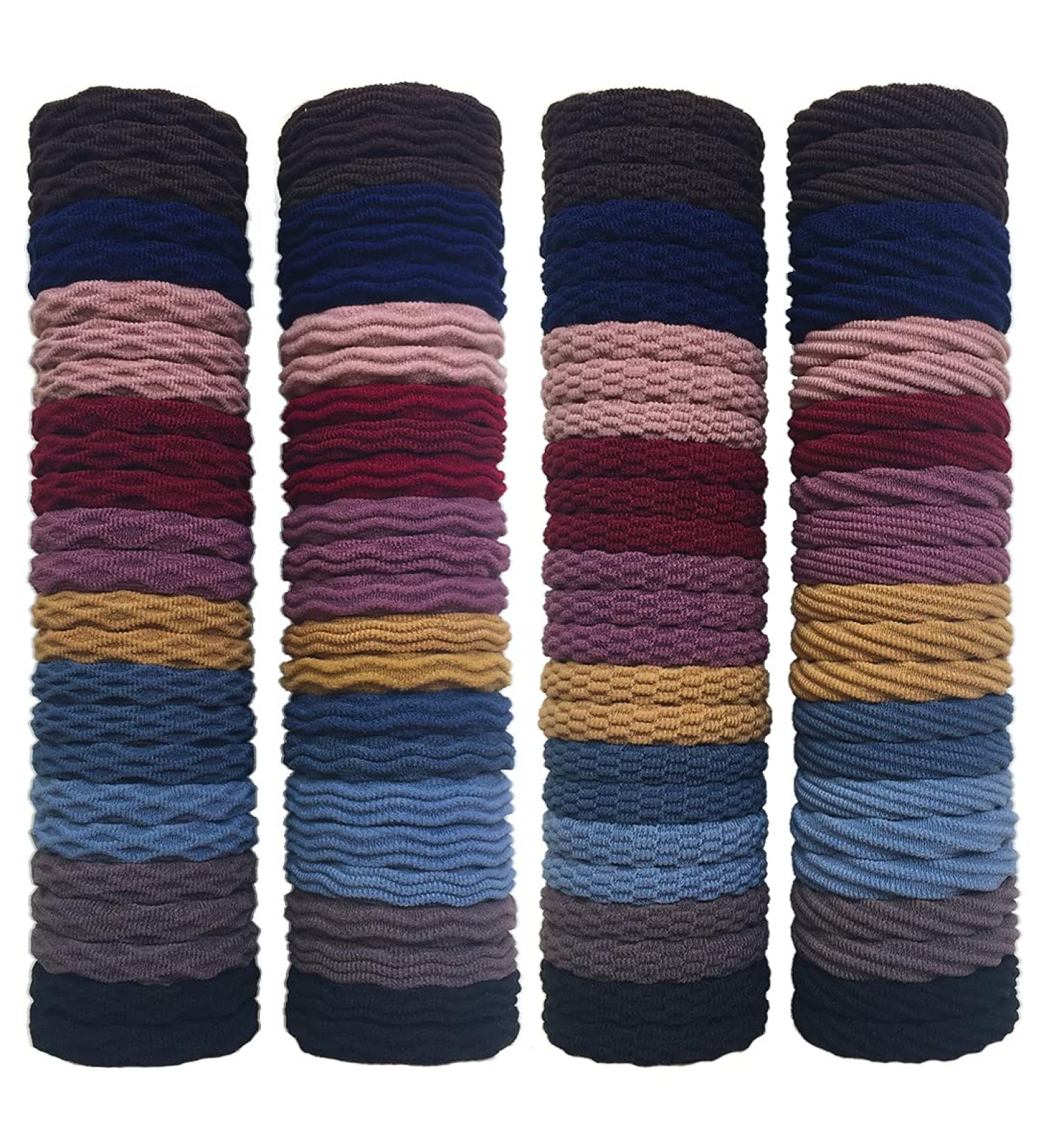 RN BEAUTY 100 PCS Cotton Hair Ties - High Elastic Seamless Hair Bands with Pattern Texture - 10 Mixed Colors Traceless Ponytail Holder - 2 inch Diameter - No Damage Hair Rings for Women - Buy Online on GoSupps.com