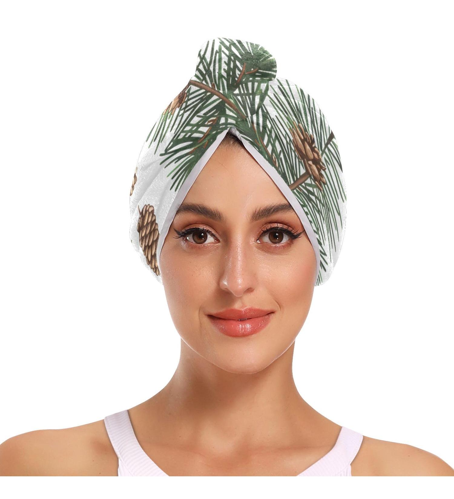 Fir Pine Cone Branch Hair Towel 2 Pack - Super Absorbent Quick Dry Turbans for Women & Girls - Buy Online on GoSupps.com
