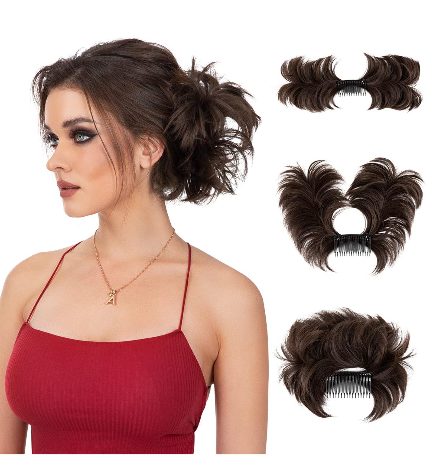 Youngways Dark Brown Messy Bun Hair Piece - Clip-in Side Comb Hairpiece for Women | Short Curved, Adjustable Style | Easy, Versatile Hair Piece - Buy Online on GoSupps.com