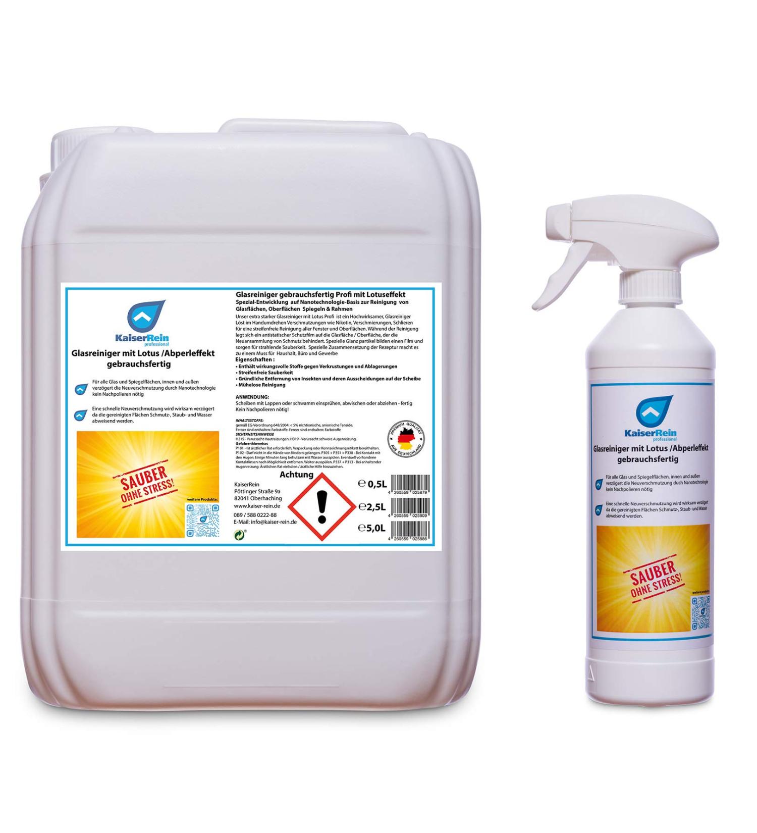 Kaiserrein Glass Cleaner with Lotus Effect - 0.5L Bottle + 5L Refill Canister | Streak-Free Shine for All Glass and Surfaces - Buy Internationally - Buy Online on GoSupps.com