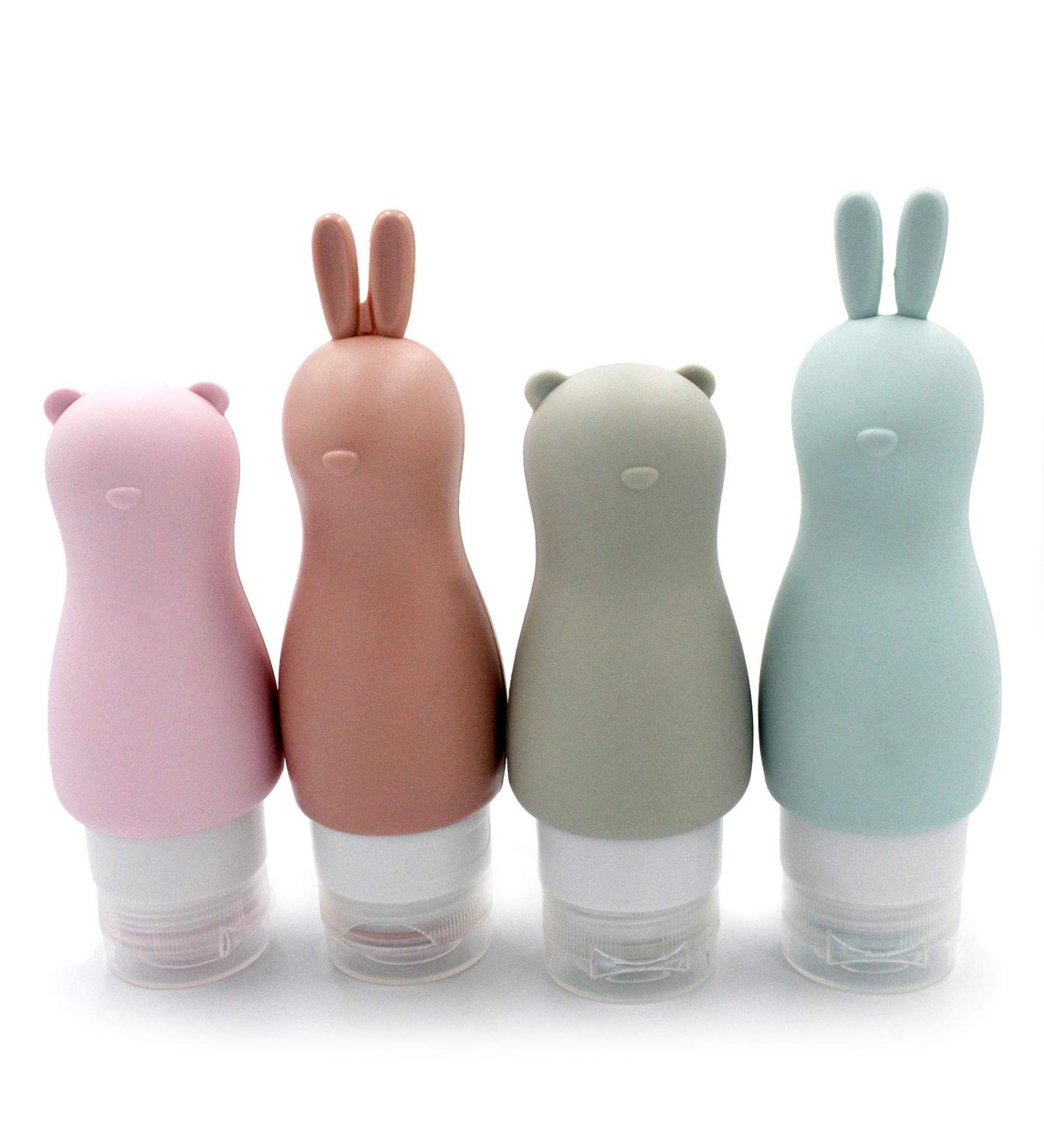 Cute Bear and Rabbit Travel Bottles 3oz - Leakproof Silicone Containers for Lotions, Shampoo & Liquids - Buy Online on GoSupps.com