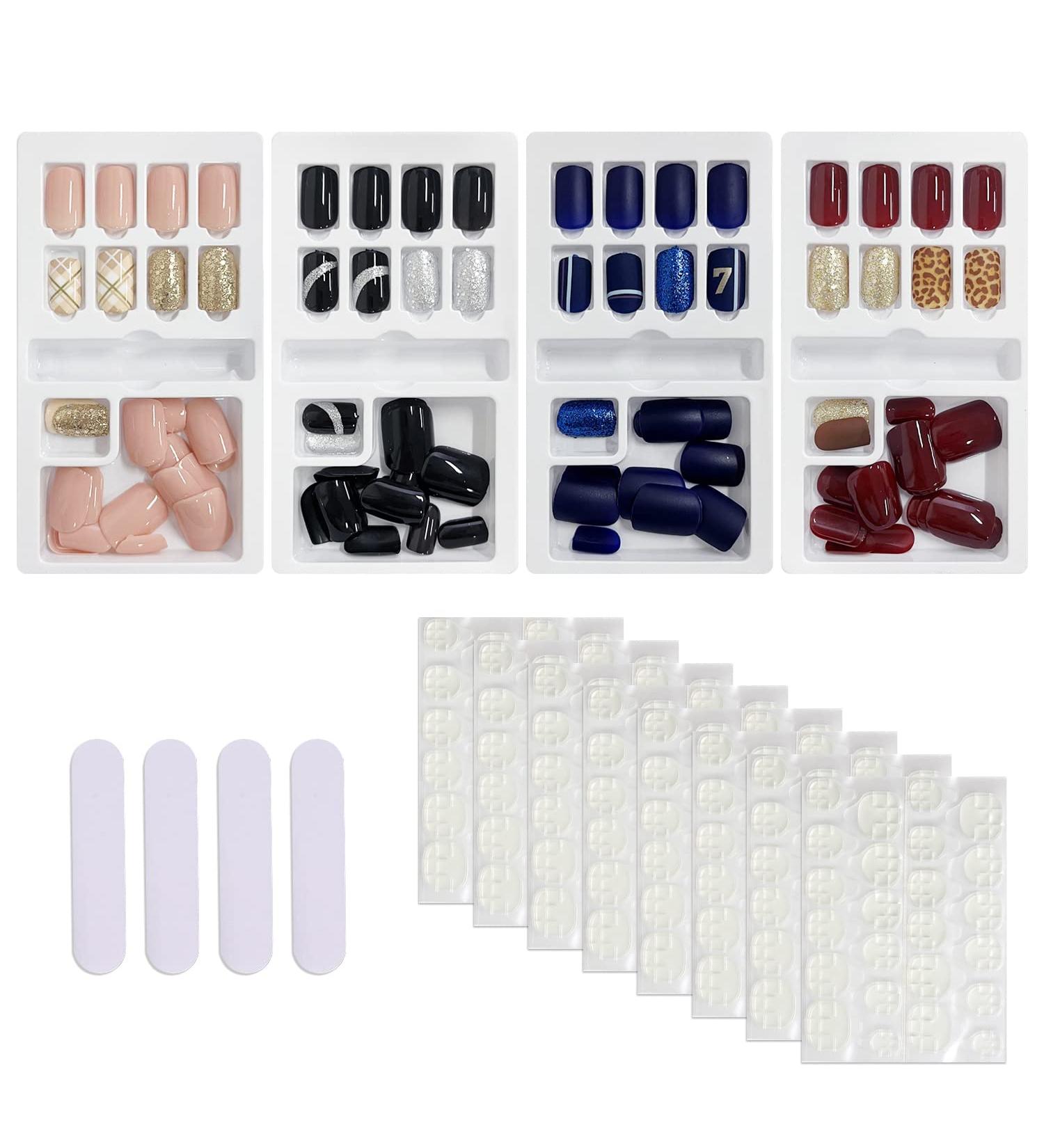 4 Boxes False Nails False Nails with Jelly Glue Nail File Strips Press Nails for Nail Salon DIY Nail Art Decoration Accessories - Buy Online on GoSupps.com