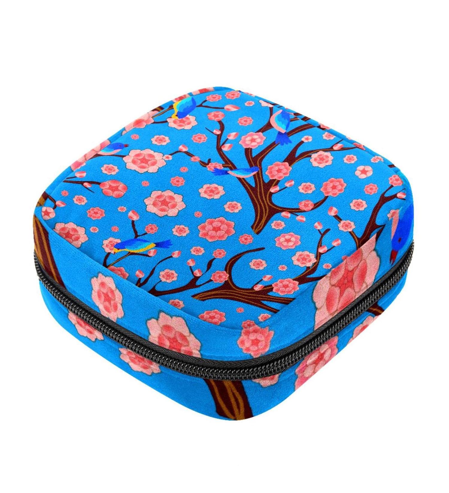 Buy Women's Travel Storage Bag for Menstrual Cup & Makeup Large Capacity Cherry Blossoms & Blue Birds Design - Buy Online on GoSupps.com