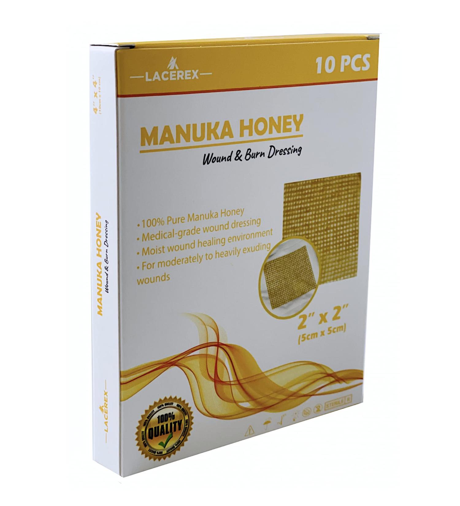 AWD Manuka Honey Gauze Dressing - Medical Grade Honey Patches for Wound Care - 2 x 2 Inches, 10 Count - Buy Online on GoSupps.com