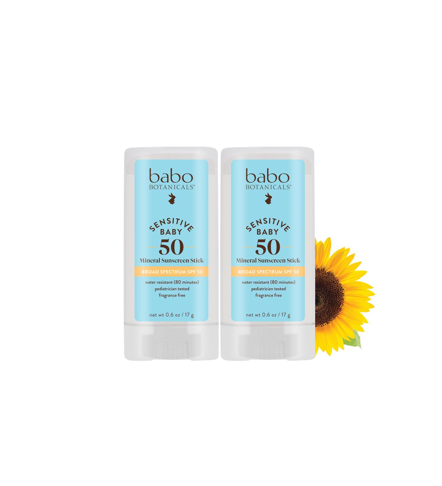 Babo Botanicals Baby Face Mineral Sunscreen Stick SPF 50 - Fragrance-Free Unscented 2 Count | International Shipping Available - Buy Online on GoSupps.com